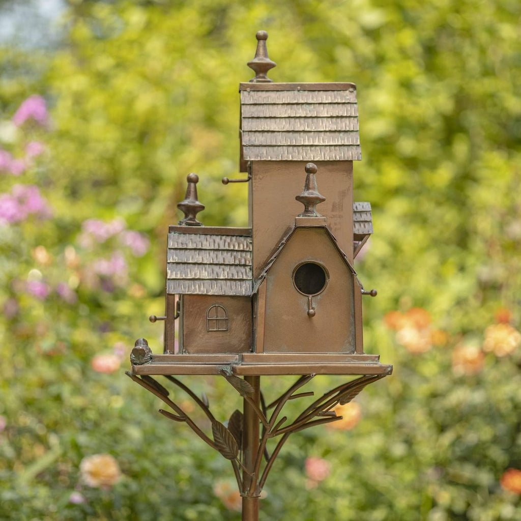 Zaer Ltd. Large Copper Colored Multi-Birdhouse Stakes, Room for 5 Bird Families in Each (XL Country Farm Home Colorado)