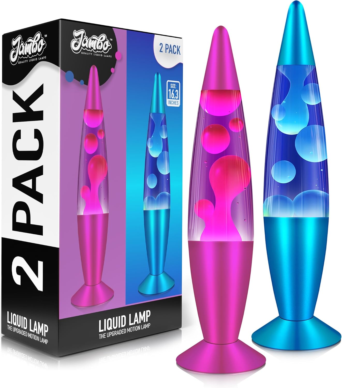 JAMBO 2 Pack- 16" Beautiful Lamp- Blue with Blue/White Wax and Purple with Pink Wax, Relaxing Liquid Lamp, Night Light Nightlight, Lamps for Adults Teens Kid