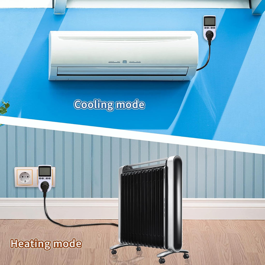 Thermostat Outlet Plug in Temperature Controller Heating Cooling Mode Timer for Fan Heater Greenhouse Home Brew Reptiles Incubate Aquatium