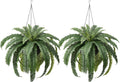 48" Artificial Boston Fern Hanging Plants with Basket - UV Resistant Fake Plant for Outdoor Indoor - Large Realistic Faux Greenery for Front Porch, Front Door, Patio Decor, Set of 2, VN142