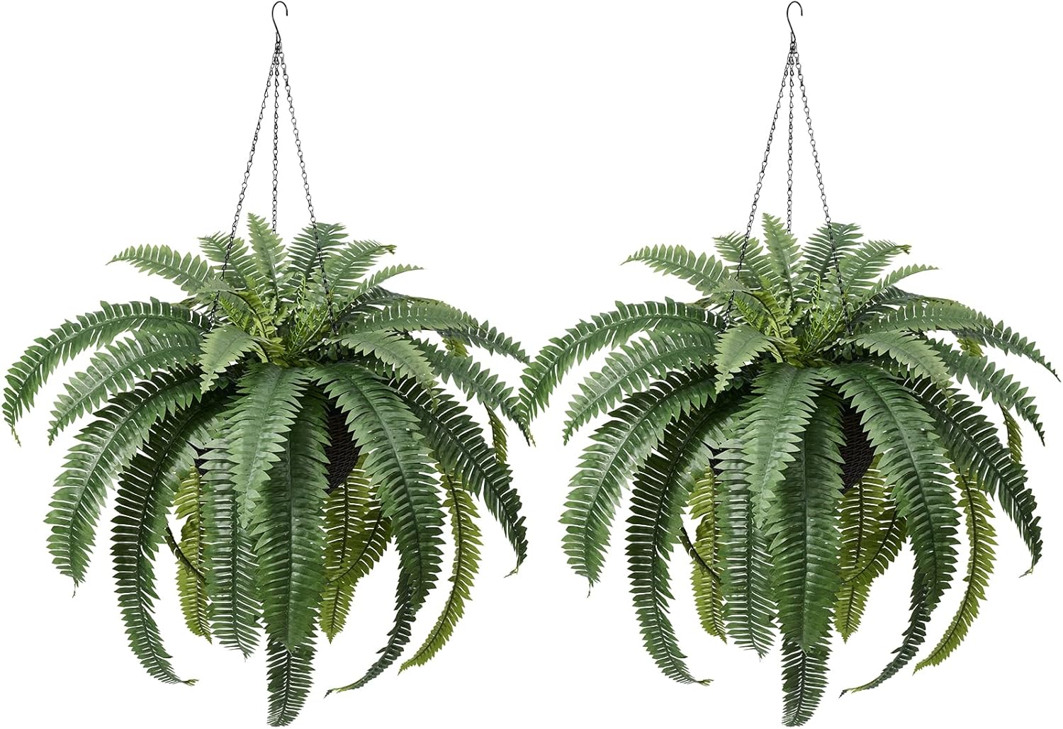 48" Artificial Boston Fern Hanging Plants with Basket - UV Resistant Fake Plant for Outdoor Indoor - Large Realistic Faux Greenery for Front Porch, Front Door, Patio Decor, Set of 2, VN142