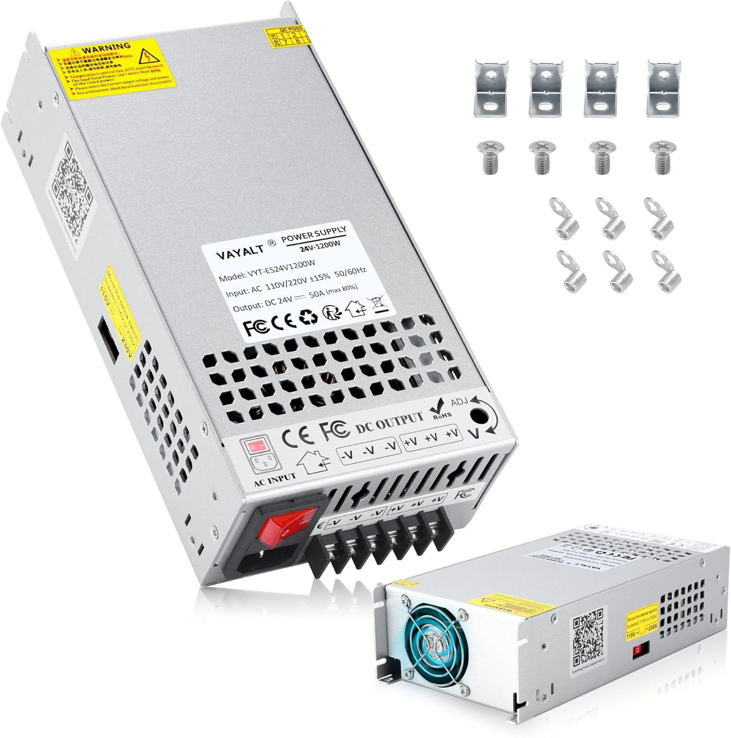 VAYALT 24V 50A 1200W DC Switching Power Supply, Universal Regulated Switching AC 110V/220V to DC 24V Transformer, Power Supply for Industrial, CCTV, Computer Project, LED Strip Light (No Power Cord)