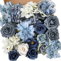 Artificial Flowers Combo Box Set Dusty Blue Flowers for DIY Wedding Bouquet Arrangements Bridal Shower Party Home Decorations(White Blue Rose)