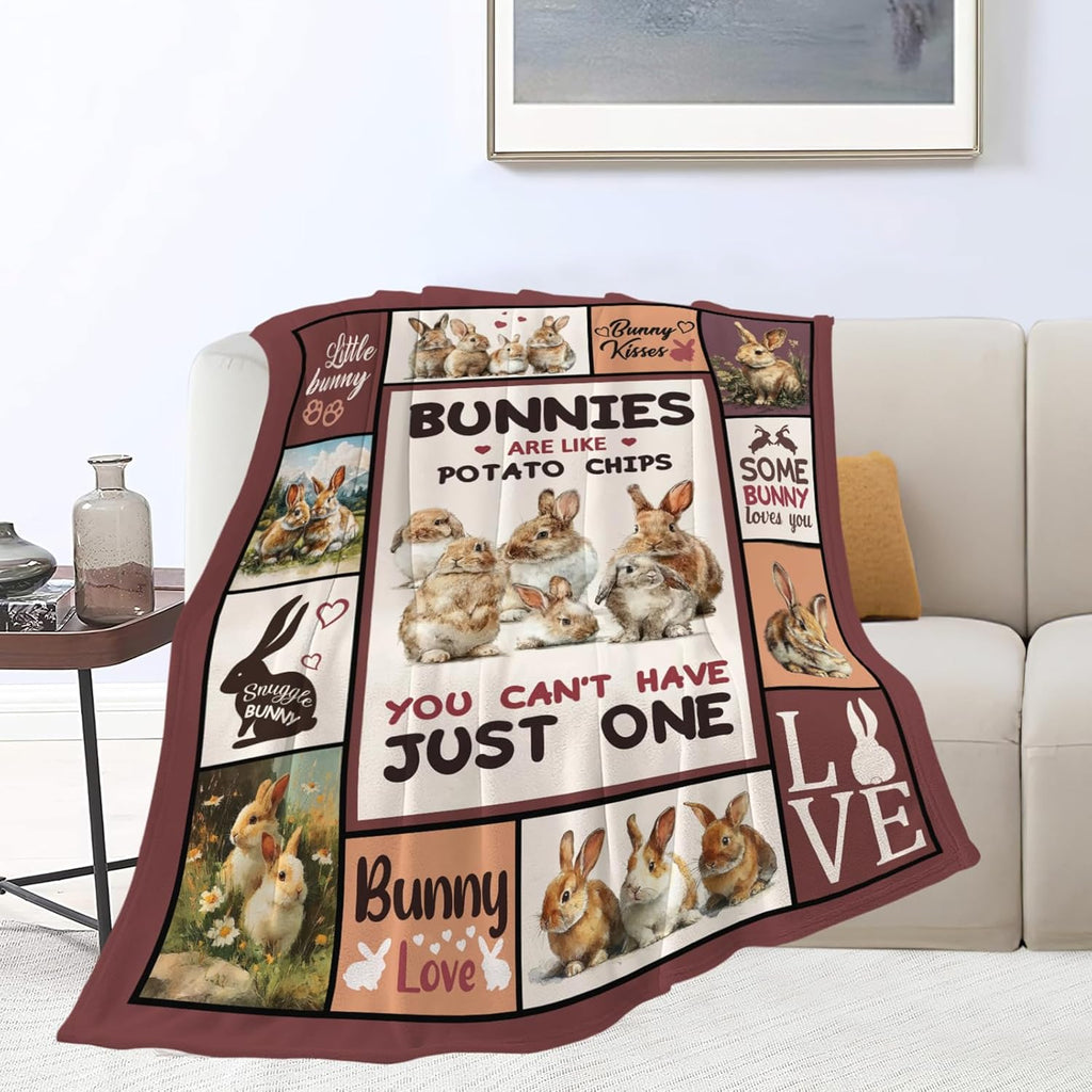 Bunny Throw Blanket Rabbit Bunny Stuff Gifts for Kids Girls Boys Adults Women Men Soft Cozy Warm Plush Fluffy Fuzzy Fleece Blanket 50''X60''