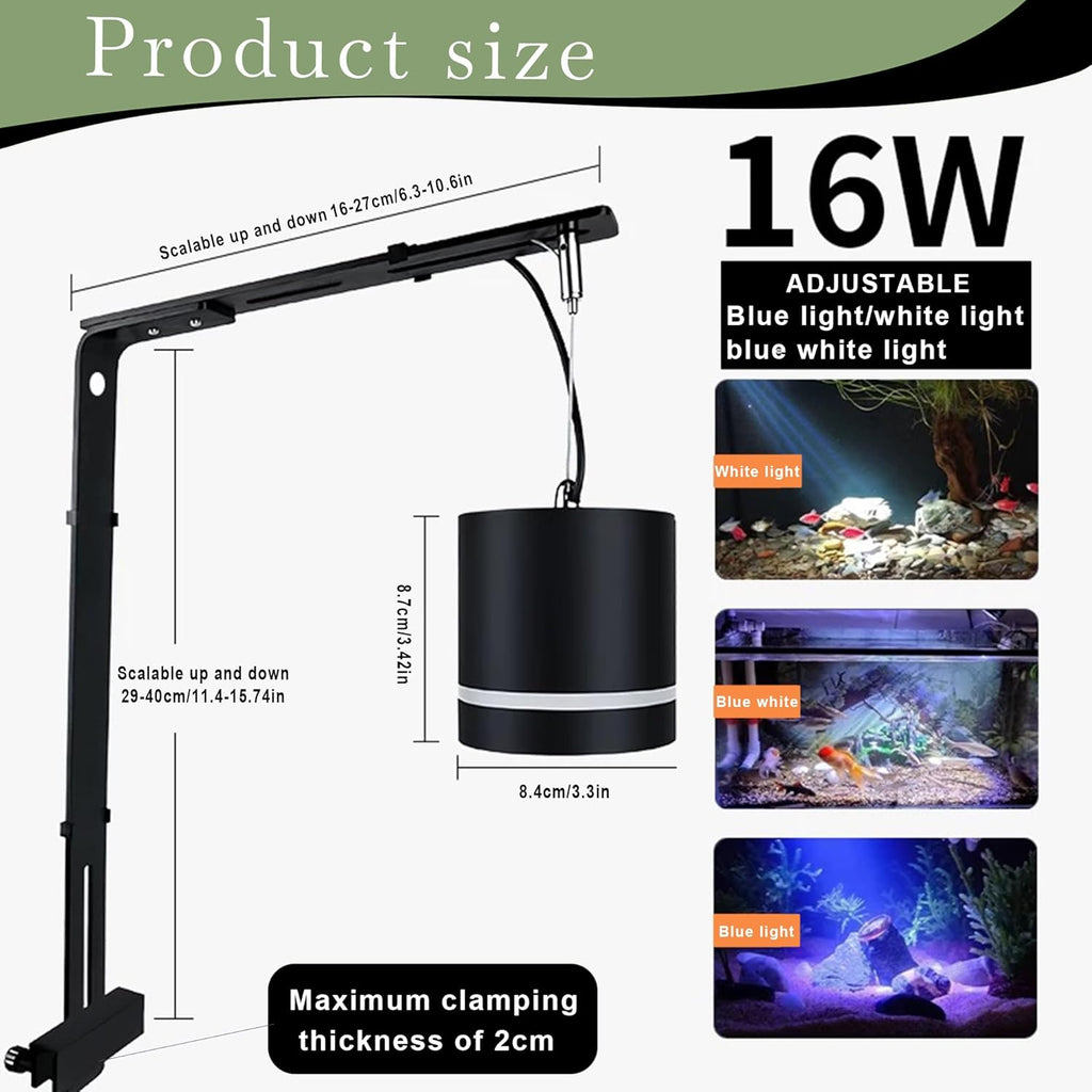 LIYAOLI LED Aquarium Light - 2 Pcs Clip On Full Spectrum Fish Tank Light with Adjustable Height for Planted Tanks, Coral Reef, Saltwater/Freshwater, 3 Color Modes - White/Blue/Combo