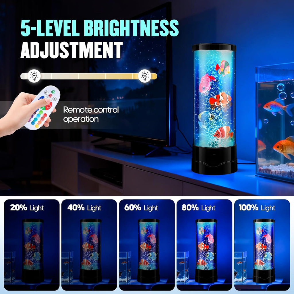 Bubble Aquarium Fish Table Lamp, 16 Color Changing Sensory Night Light with Remote Control, Novelty Christmas Birthday Gifts for Kids Men Women Bedroom Home Decor, Relaxation and Stress Relief