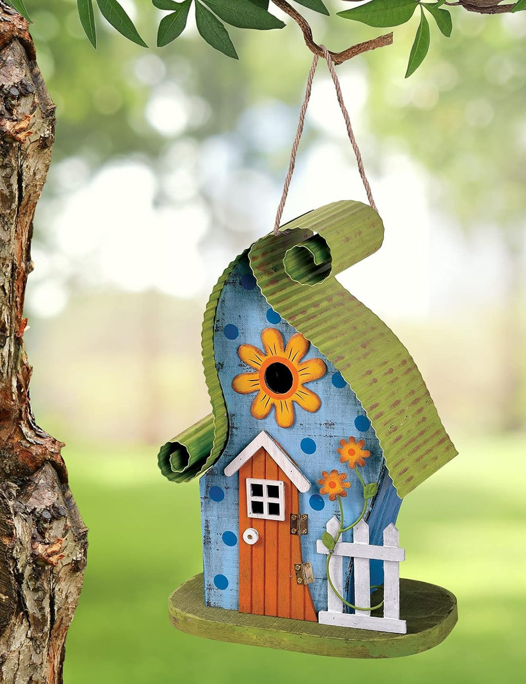 Sunset Vista Designs Country Gardens Getaway Fairytale Decorative Birdhouse, Green & Blue