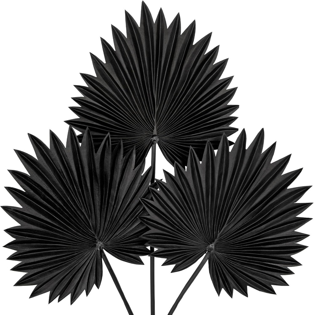 DILATATA 3PCS Large Black PU Foam Artificial Palm Leaves – Faux Tropical Palm Fronds for DIY Wedding Bouquets, Centerpieces, Bridal Shower, Party & Home Decor Arrangements