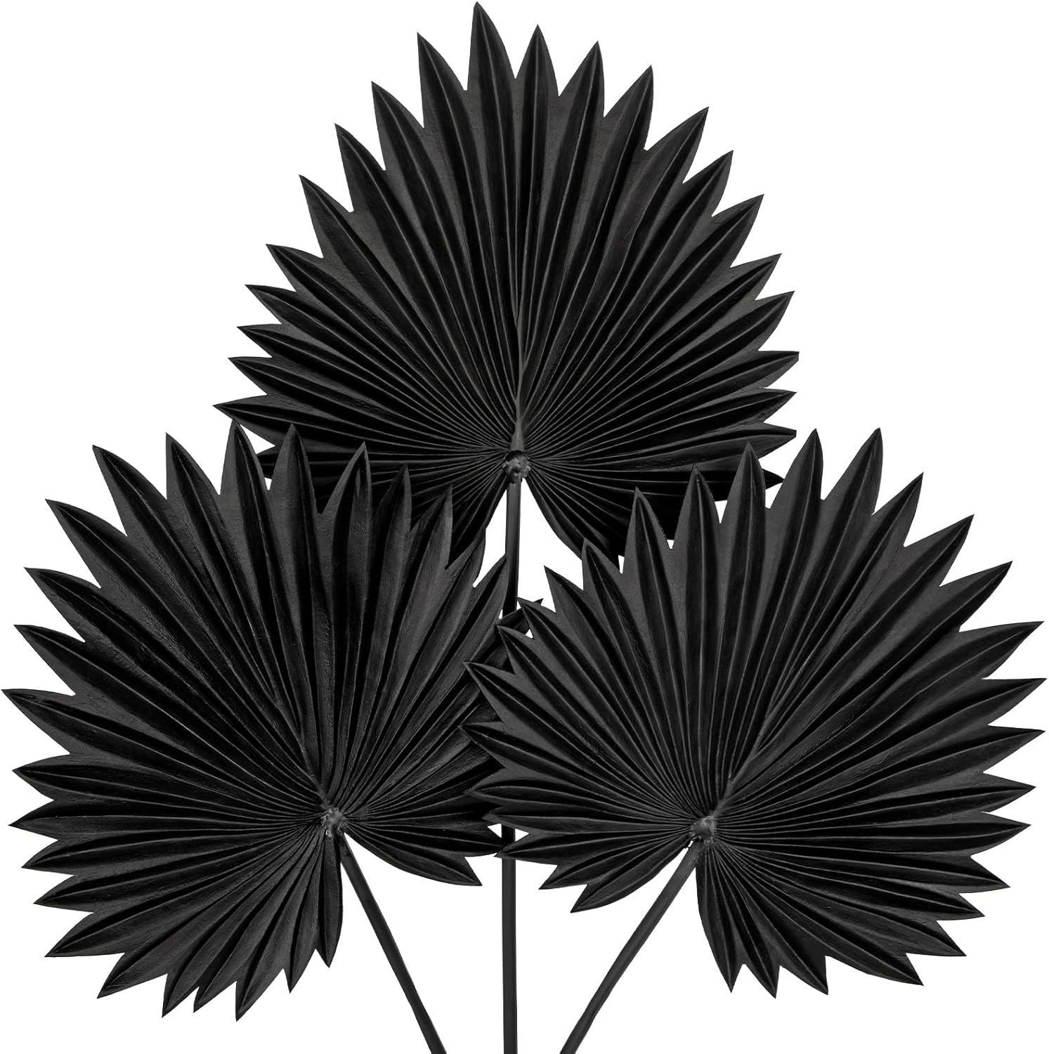 DILATATA 3PCS Large Black PU Foam Artificial Palm Leaves – Faux Tropical Palm Fronds for DIY Wedding Bouquets, Centerpieces, Bridal Shower, Party & Home Decor Arrangements