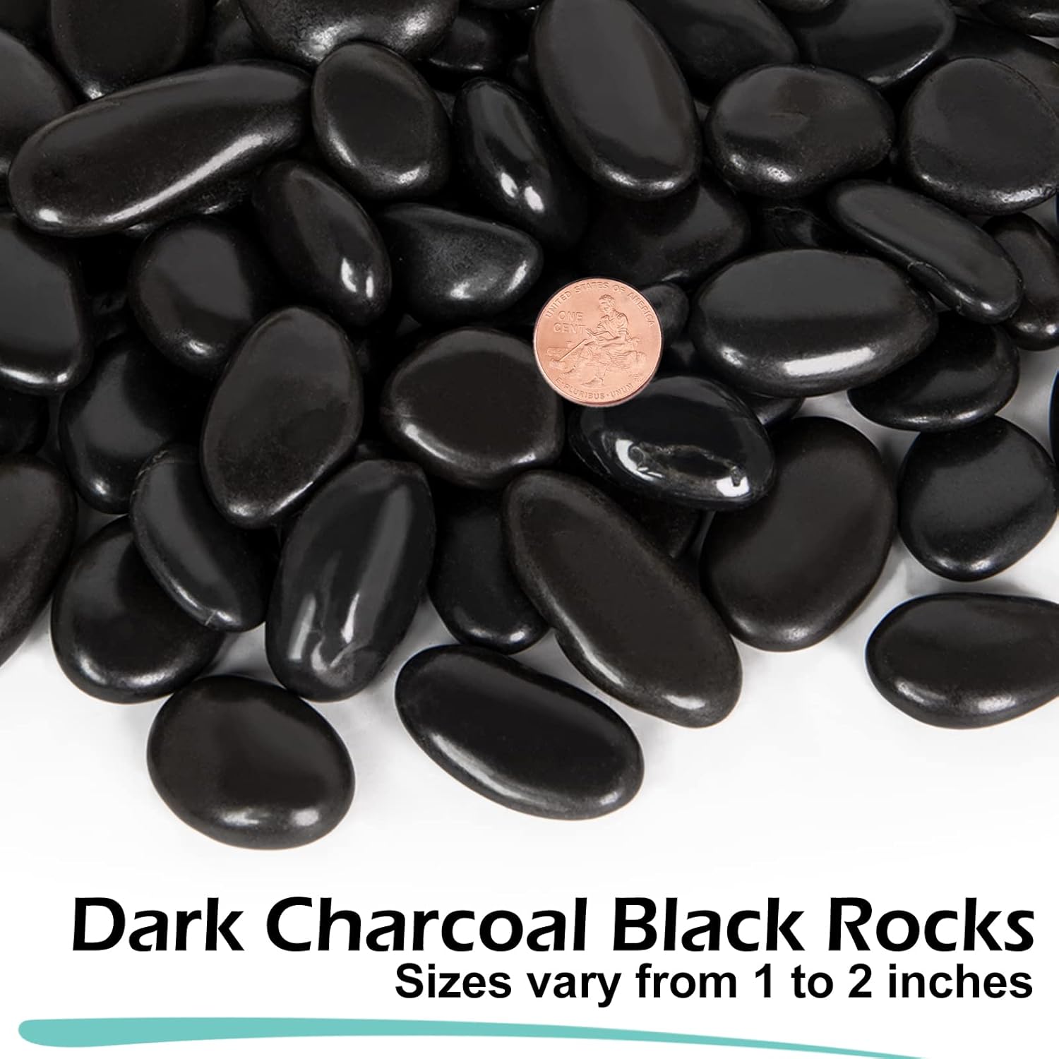 GASPRO 30 Pound River Rocks, Decorative Stones for Walkways, Outdoor Landscaping, Garden, Yard, 1 to 2 Inch, Black Polished Pebbles for Planters, Flower Beds, Vase