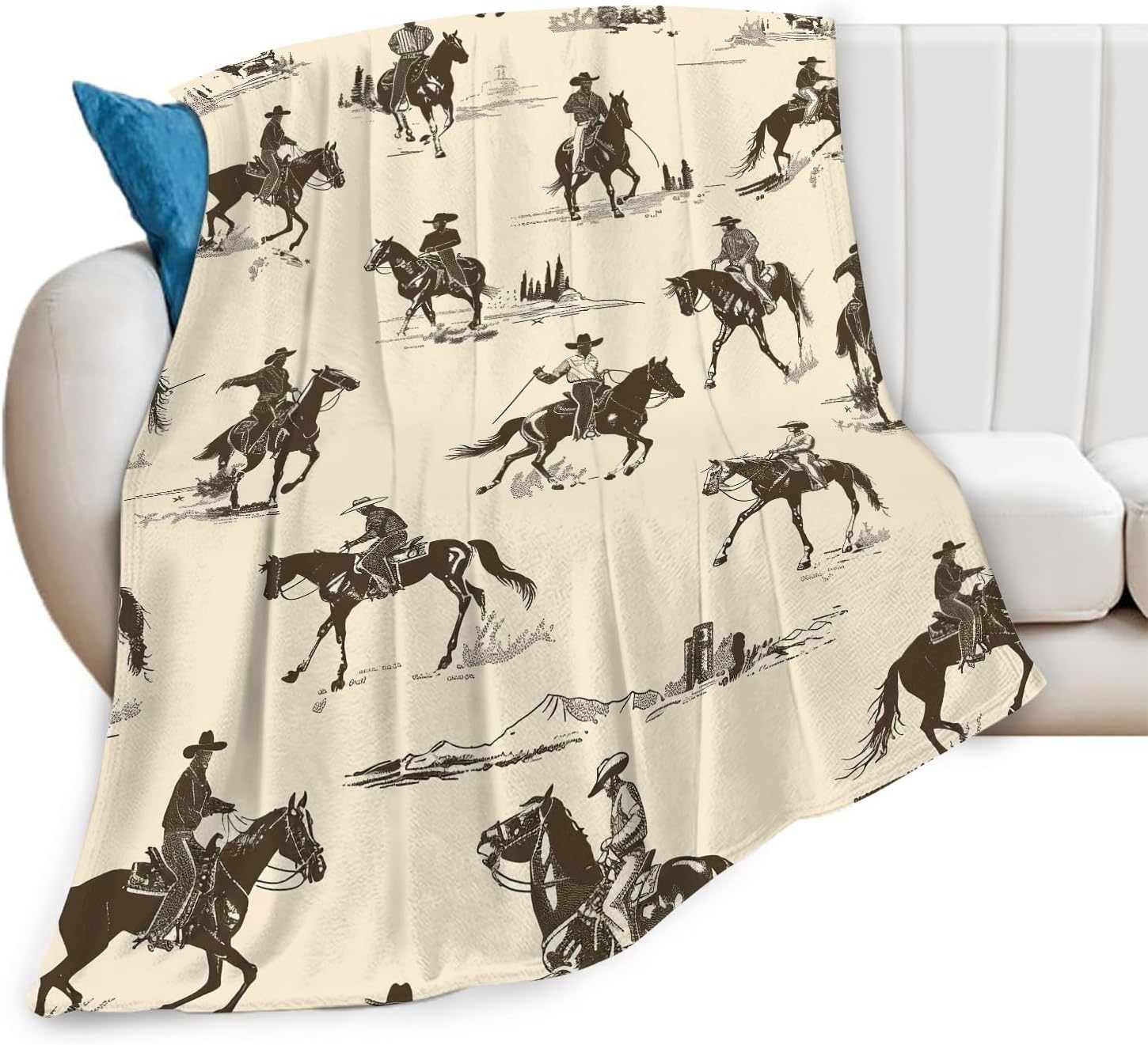 Western Cowboy Throw Blanket Wrangler Horse Stuff Gifts for Boys Girls Kids Adults Women Men Soft Cozy Warm Plush Fluffy Fuzzy Fleece Blanket Decor 40''X50''