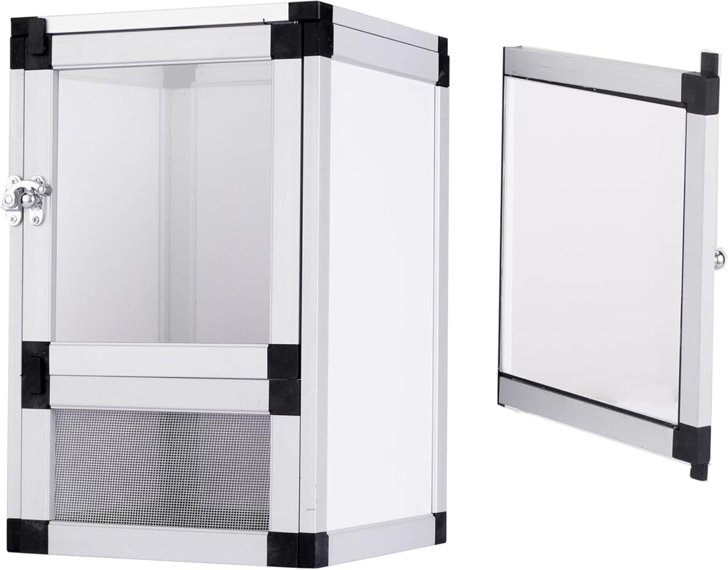 Jumping Spider Enclosure, Small Reptile Cage Hatching Habitat, Toxirium 8" x 8" x 12" Screen & Acrylic Doors, Ventilated Terrarium for Lizards, Snakes, Frogs, Easy Assembly, Two Doors
