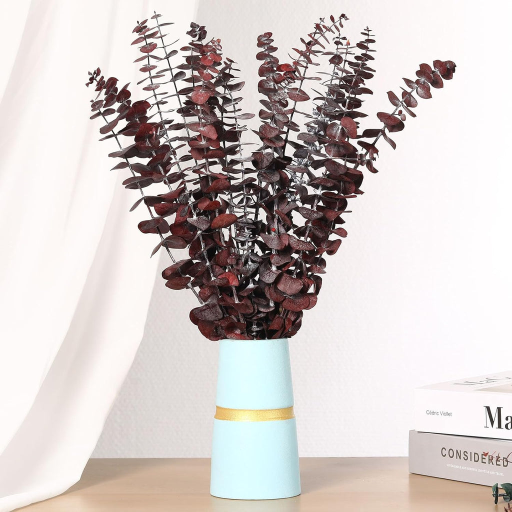 20 Pcs Dried Eucalyptus Stems, 17'' Natural Real Live Red Eucalyptus Leaves Branches Hanging Shower, Preserved Dried Plants for SPA Home Fragrance Bathroom Table Vase Decor