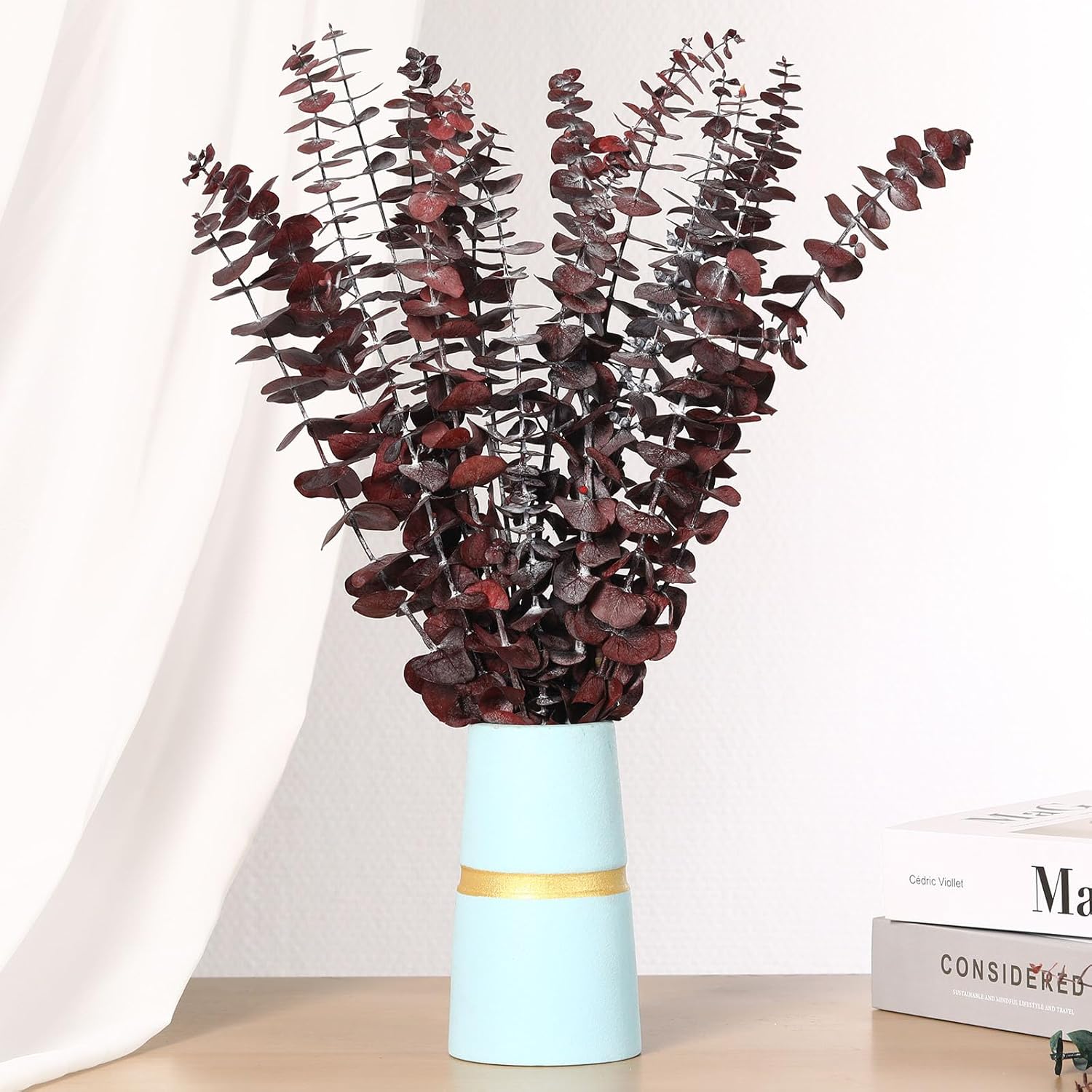 20 Pcs Dried Eucalyptus Stems, 17'' Natural Real Live Red Eucalyptus Leaves Branches Hanging Shower, Preserved Dried Plants for SPA Home Fragrance Bathroom Table Vase Decor