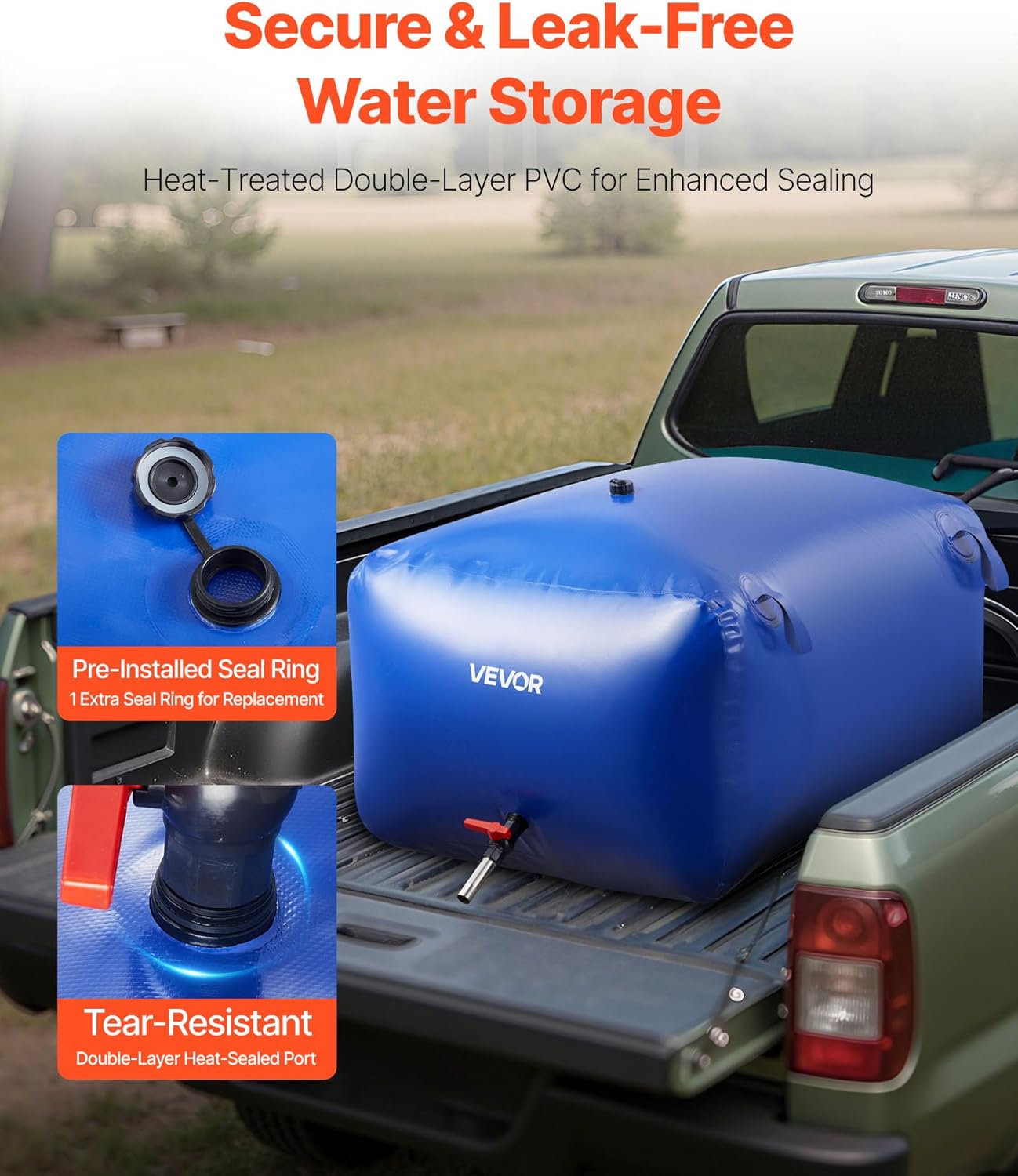 VEVOR Water Storage Bladder 105.7 Gallon Large Capacity Water Bag, Portable & Collapsible Soft Waters Container, Leakproof & Tear-Resistant PVC Emergency Waters Storage Tank for RV Truck & Outdoor Use