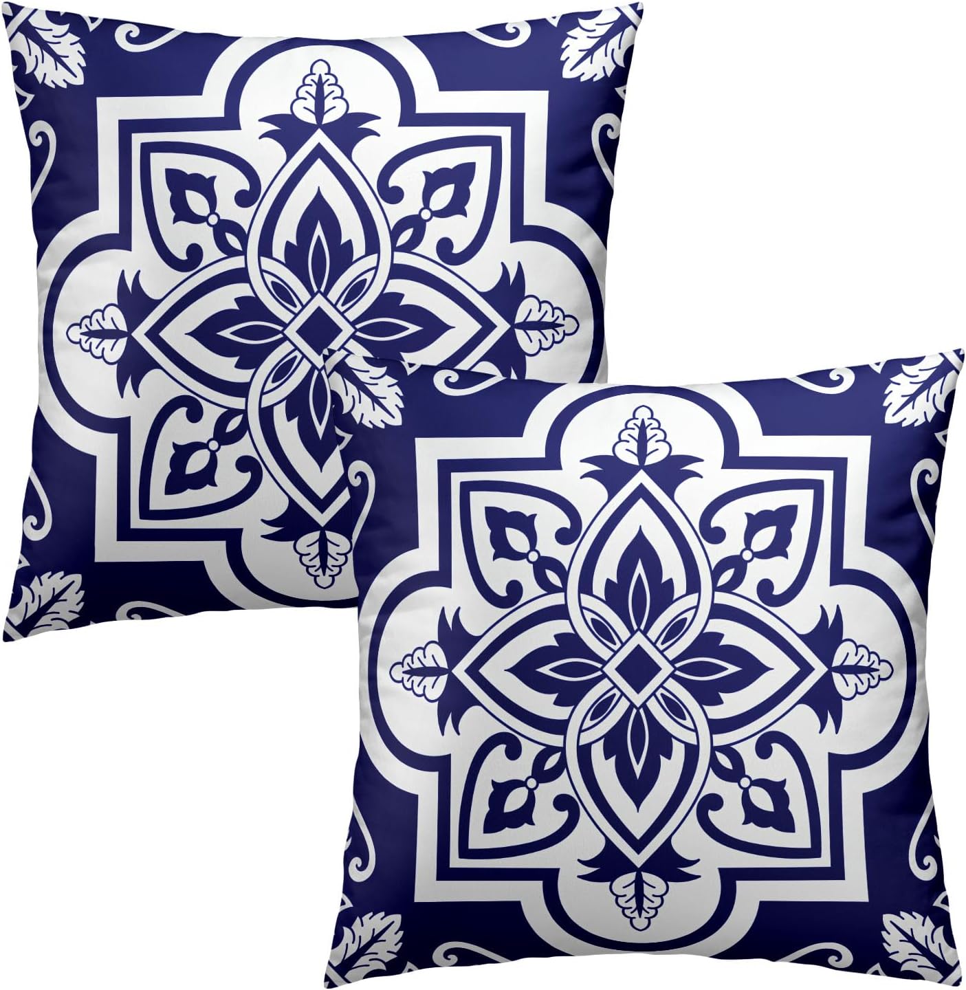 Navy White Geometric Floral Throw Pillowcases Set of 2 All-Season Soft Pillow Covers with Hidden Zipper,Durable for Sofa Bed Car Decor & Gift 18x18Inch