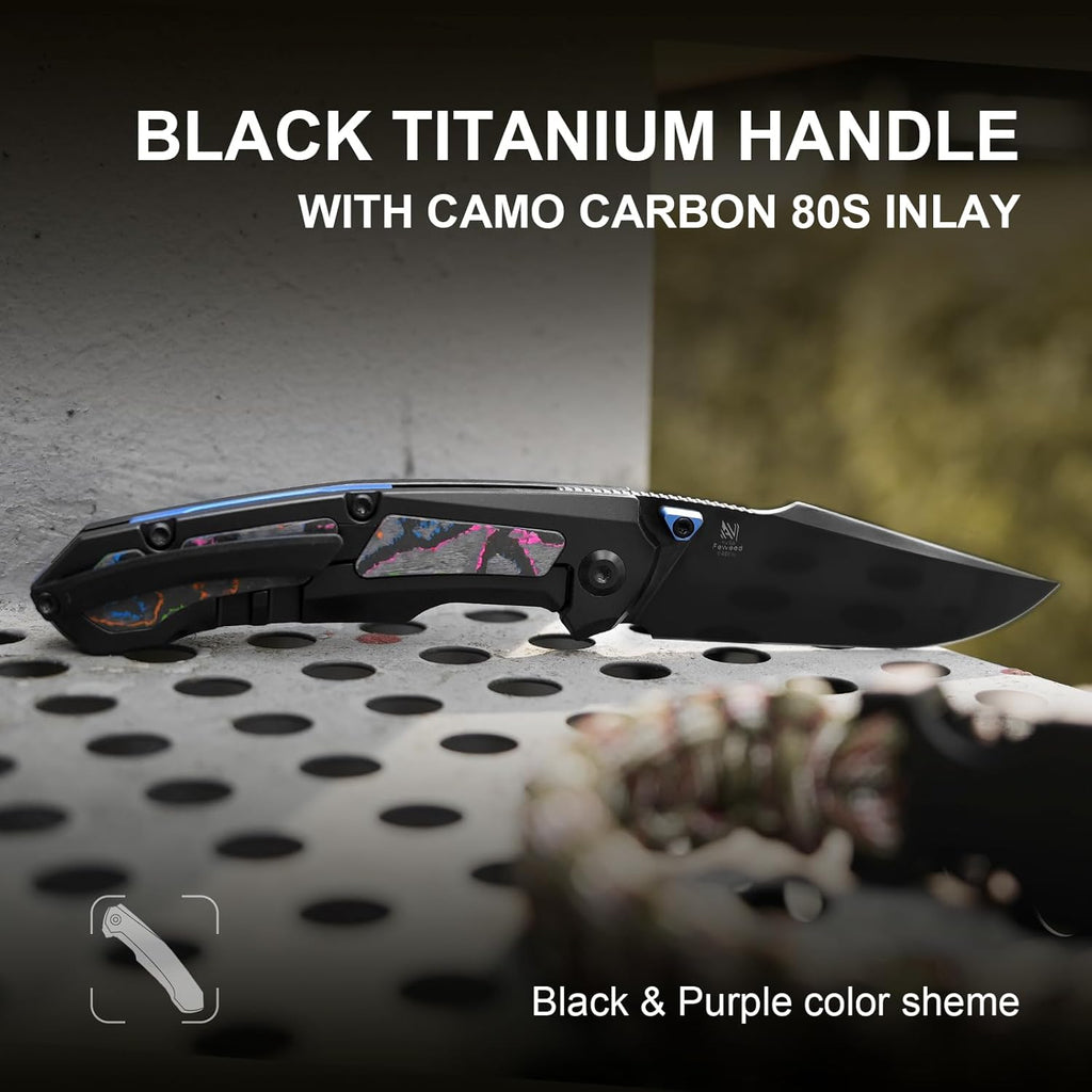 Kizer Feweed Pocket Knife, 2.98" S45VN Clip Point Blade Folding Knife with Titanium Handle with CamoCarbon 80s Inlay, Front Flipper & Thumb Stud Opener EDC Knives for Camping Hiking KI3694A3