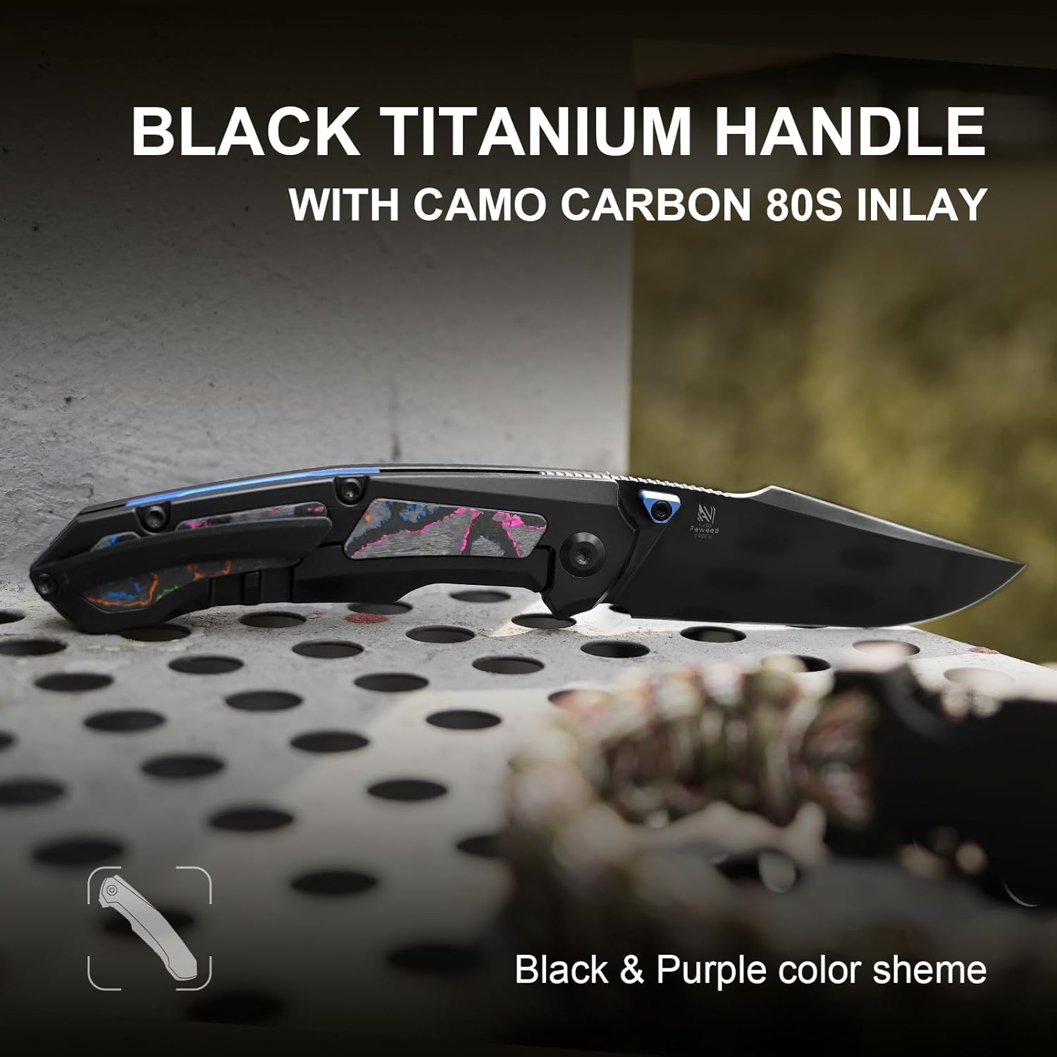 Kizer Feweed Pocket Knife, 2.98" S45VN Clip Point Blade Folding Knife with Titanium Handle with CamoCarbon 80s Inlay, Front Flipper & Thumb Stud Opener EDC Knives for Camping Hiking KI3694A3