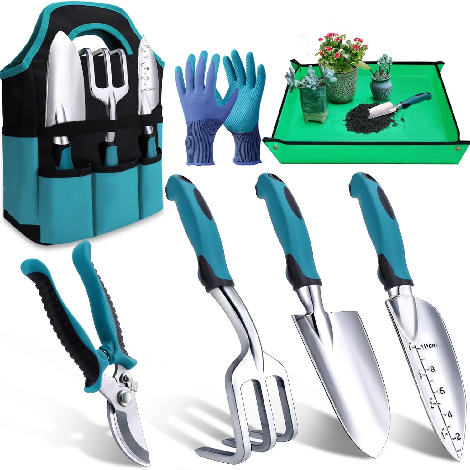Kynup Garden Tools, Gardening Gift 7-Piece for Women, Gardening Hand Tools Set with Rust-Proof, Stainless Steel, Aluminum Alloy Material, Ideal Gardening Supplies, Essentials, Garden Stuff