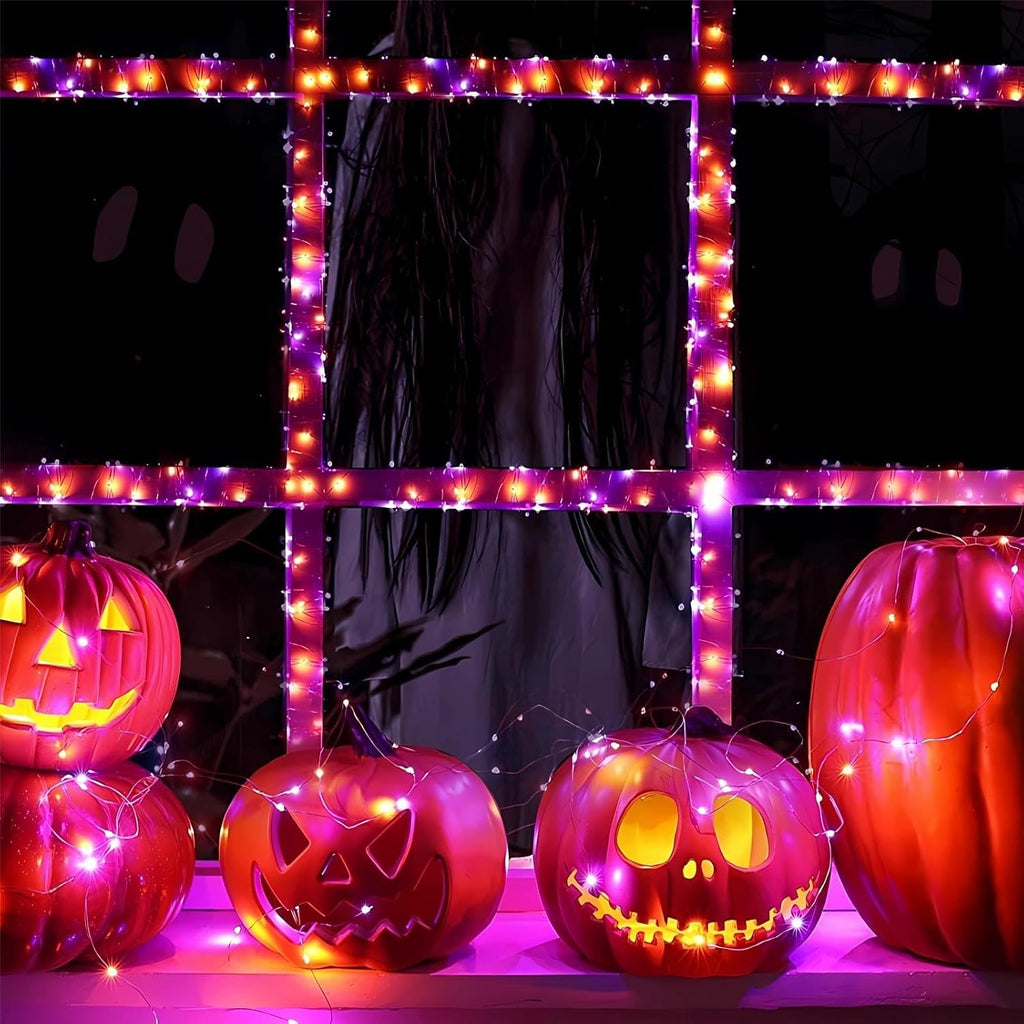 66Ft 200 LED Halloween Fairy Lights Plug in, 8 Modes String Lights with Timer for Outdoor & Indoor, Waterproof Twinkle Lights for Bedroom Garden Party Patio Halloween Decorations (Purple&Orange)