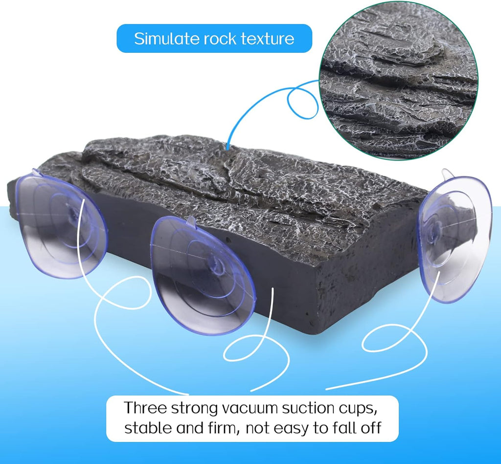 Turtle Basking Platform,Fish Tank Aquarium Tortoise Climbing Platform with 3 pcs Suction Cups,Float Resting Terrace for Frogs, Terrapins(Artificial Bark,Rock) (Grey)
