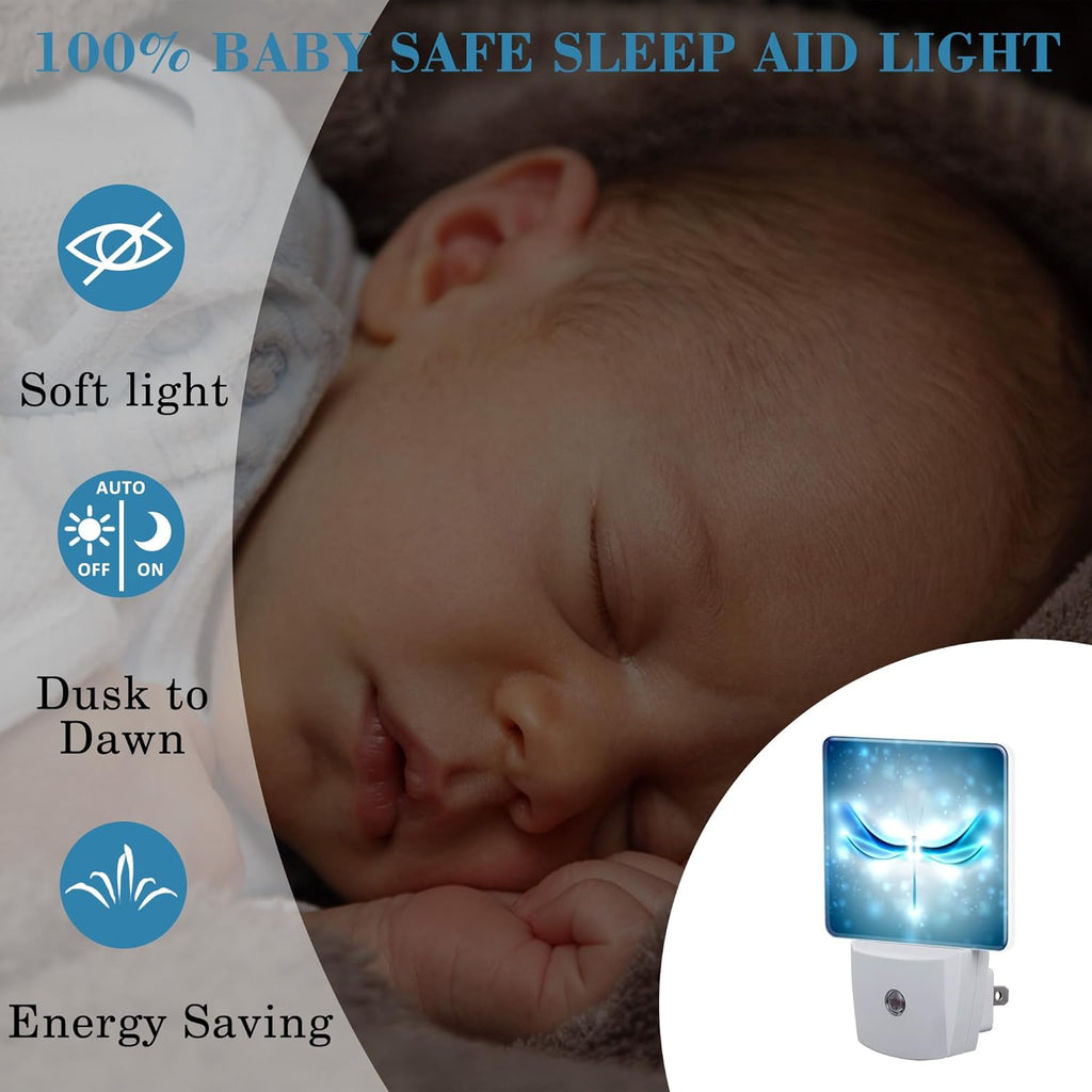 Night Light Plug into Wall Shiny Blue Abstract Dragonfly Night Light with Dusk to Dawn Sensor for Kid Girls Boys Women Men Room Decor, Hallway, Kitchen, Bathroom, Nursery, Stairs
