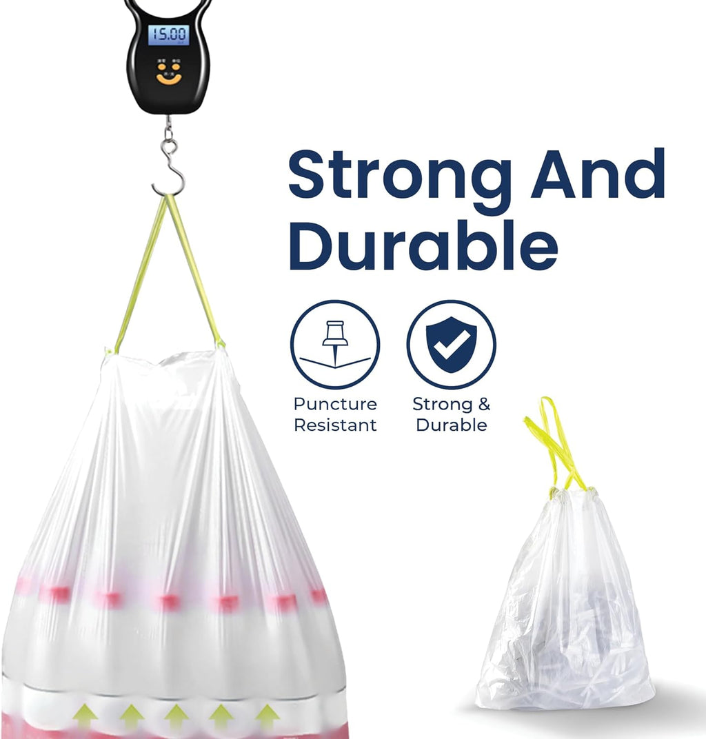 NINESTARS 13 Gallon Extra Thick Drawstring Trash Bags, Heavy Duty Leak-Proof White Plastic Garbage Bags for Kitchen, Bathroom, or Office, 90 Count