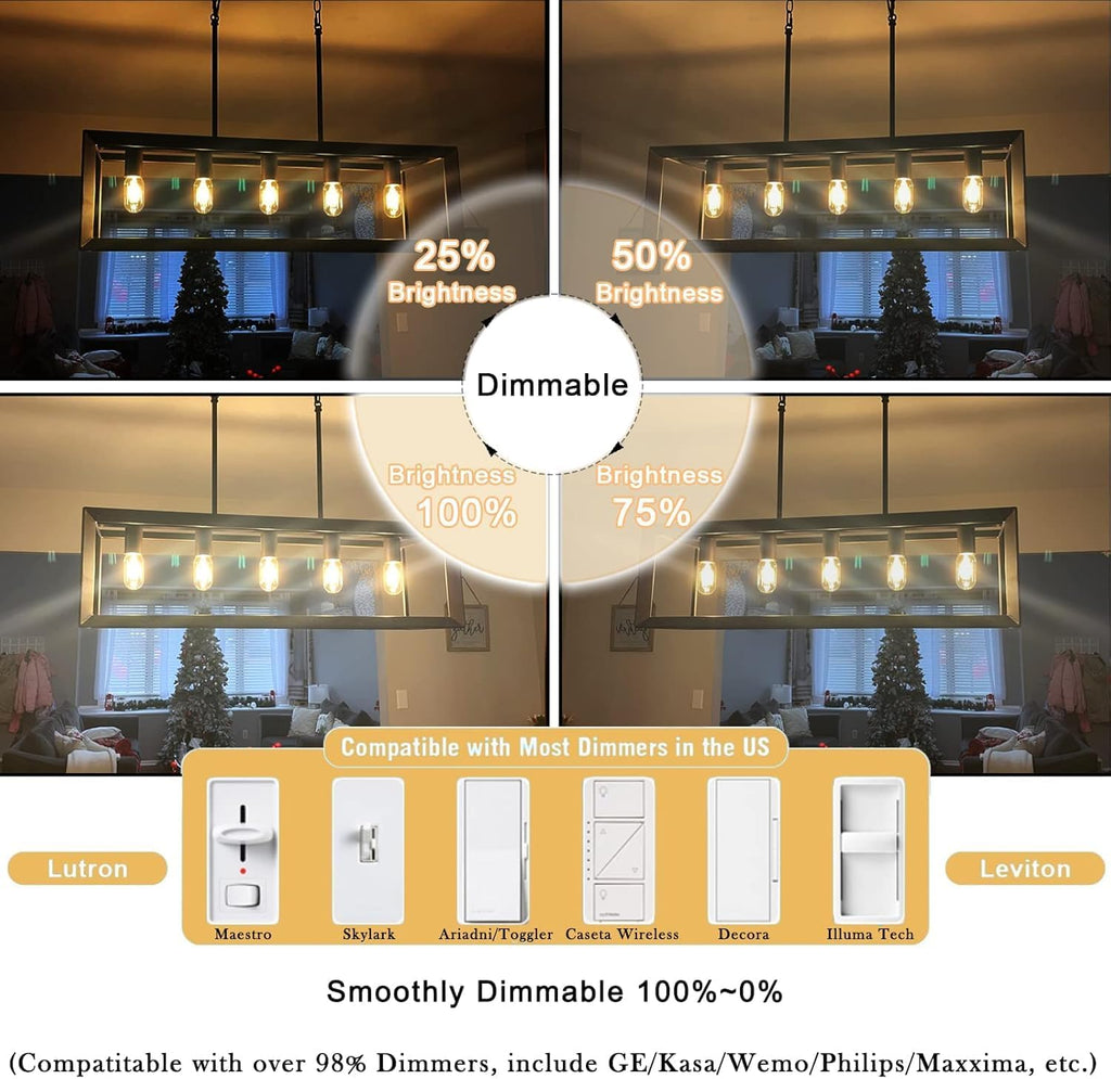 3.2 Inch 2700K Soft White E26 LED Bulb 60 Watt Equal, AC 120V 600LM Edison Bulbs Dimmable, 6W T10 T30 Tubular Filament Light Bulbs Clear Glass for Fan Pendant Wall Light, UL Listed-6 Pack