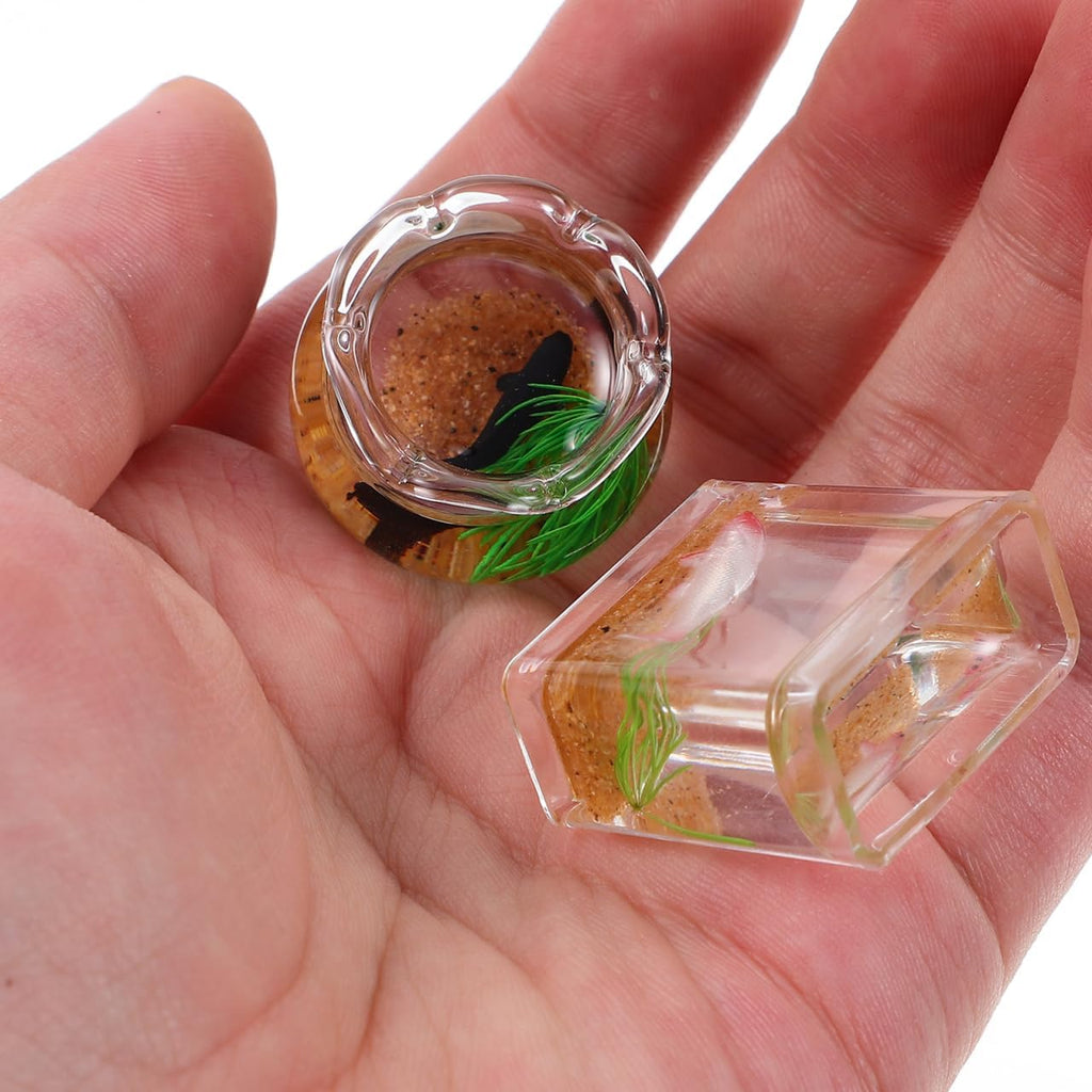 1:12 Scale Mini Glass Fish Tank - Miniature Round & Square Bowl for Dollhouse Accessories Home Decor Garden Scene Desktop Ornament, Kids Adult Collectors