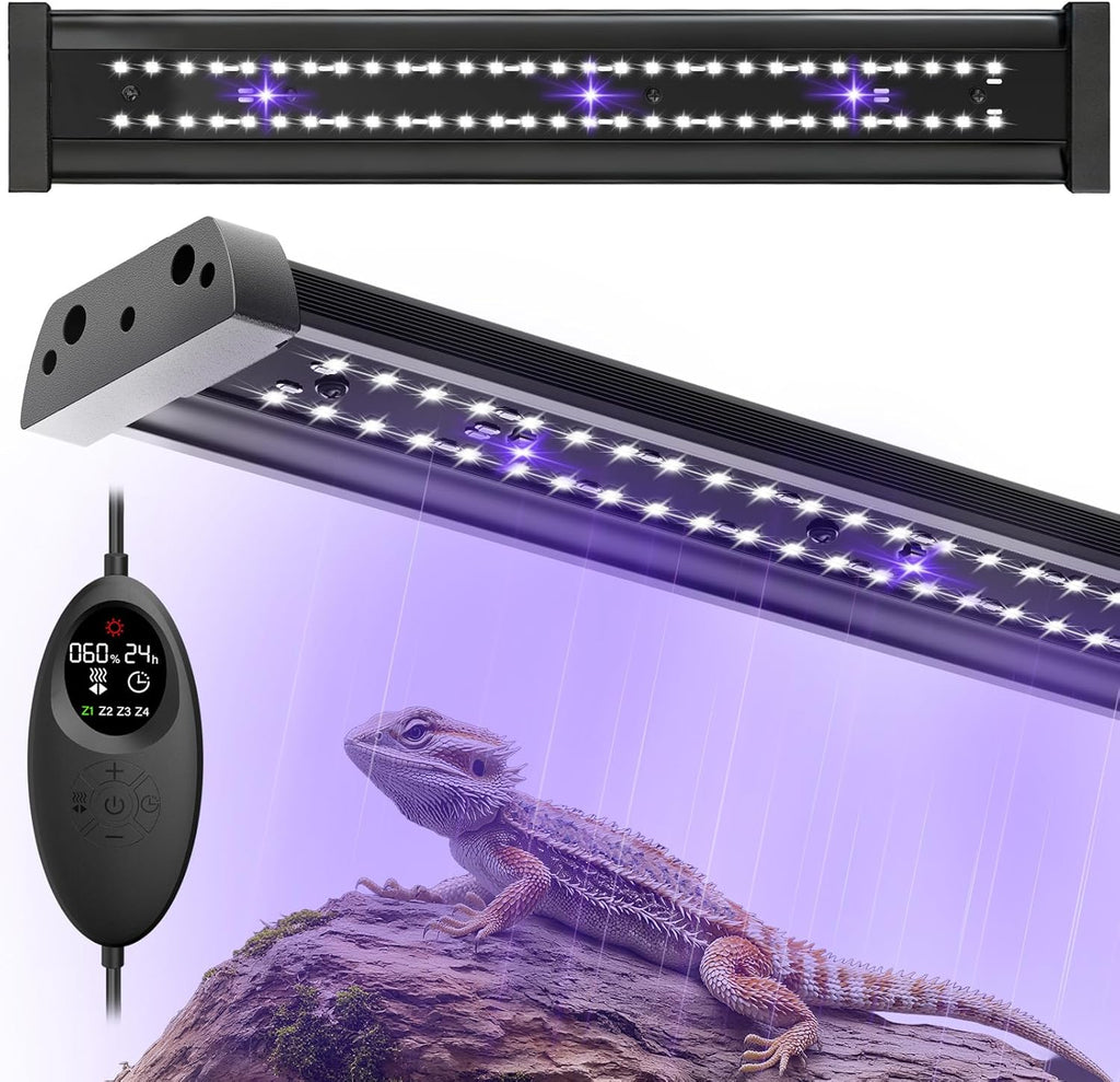 UVB Light for Reptiles, 16IN 12W LED UVA UVB Terrarium Lamp with 4 Auto Modes for Ferguson Zones, Terrarium Lamp for Bearded Dragons, Leopard Gecko, Snake, Turtle & More