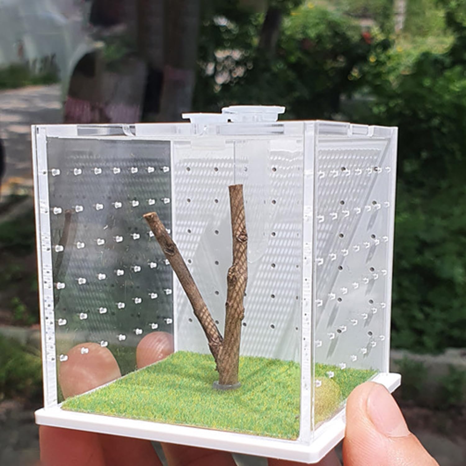 Jumping Spider Enclosure Acrylic Reptile Breeding Tank 2.95x2.95x2.87 Inches, Transparent Tarantula Habitat with Dropper, Feeding Box for Small Insects, Lizards, or Pet Terrarium (Clear)