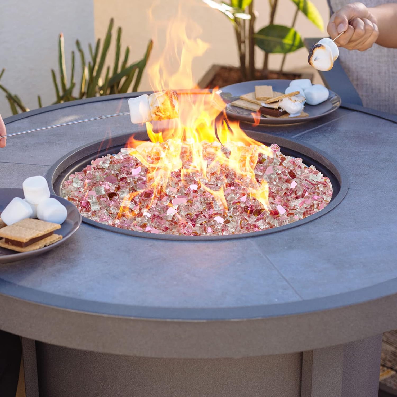 Onlyfire 10 pounds Fire Glass for Propane Fire Pit and Gas Fireplace, 1/2 Inch Reflective Firepit Glass Rocks for Fire Pit Table and Fire Bowl, High Luster Rose Gold