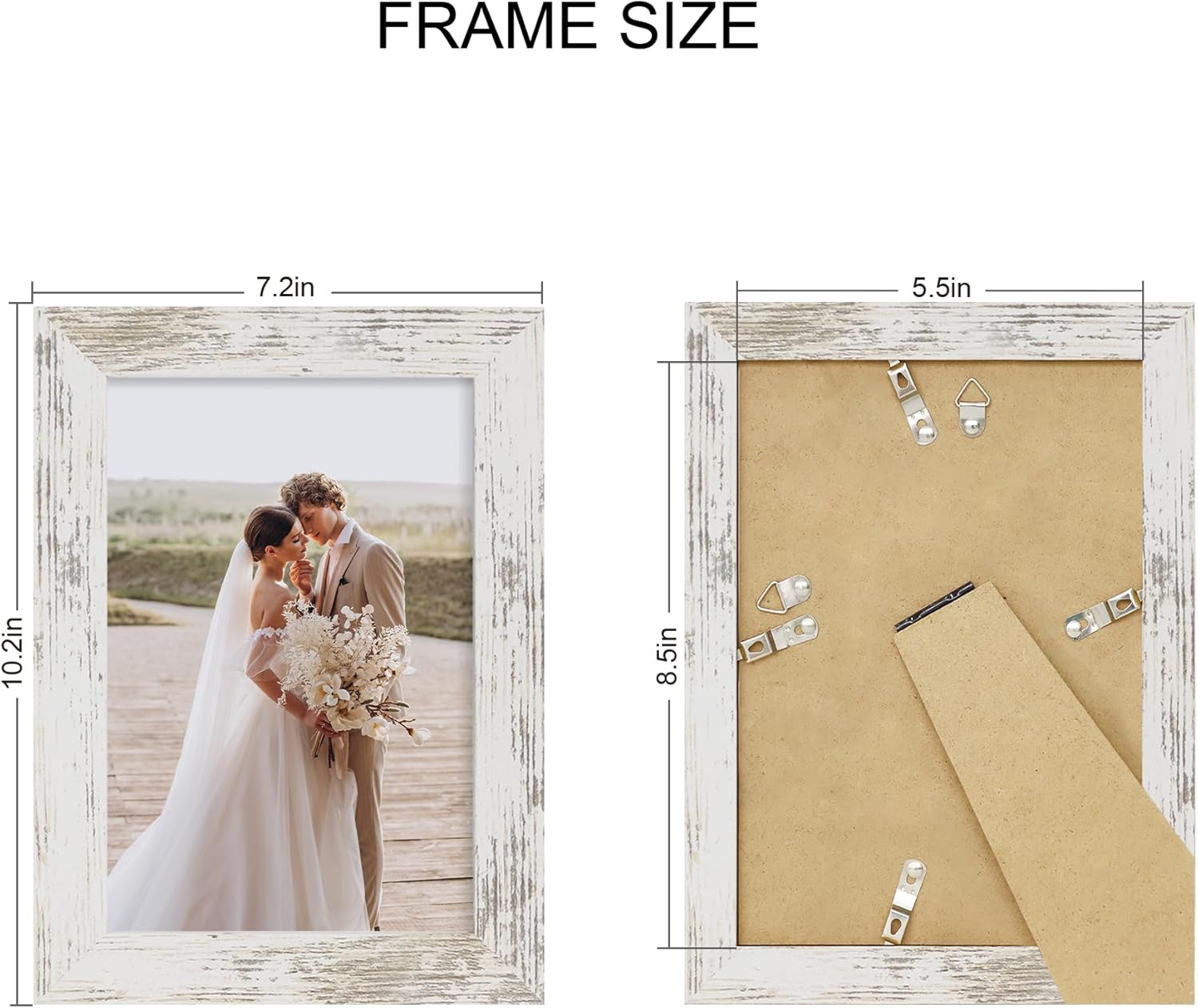 5.5x8.5 Picture Frame Set of 4, Made of Real Glass and Distressed White Frame, 5.5 by 8.5 Photo for Wall or Tabletop