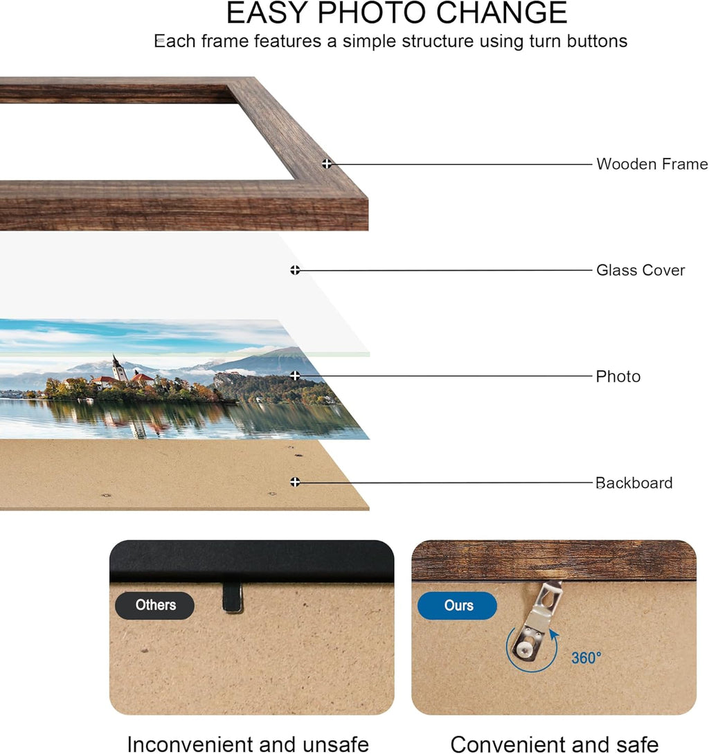 13x39 Puzzle Frame 2 Packs, Real Glass and Rustic Brown Wood Frame, Display Panoramic 13 x 39 Picture Frames - Horizontal or Vertical Wall Mounting