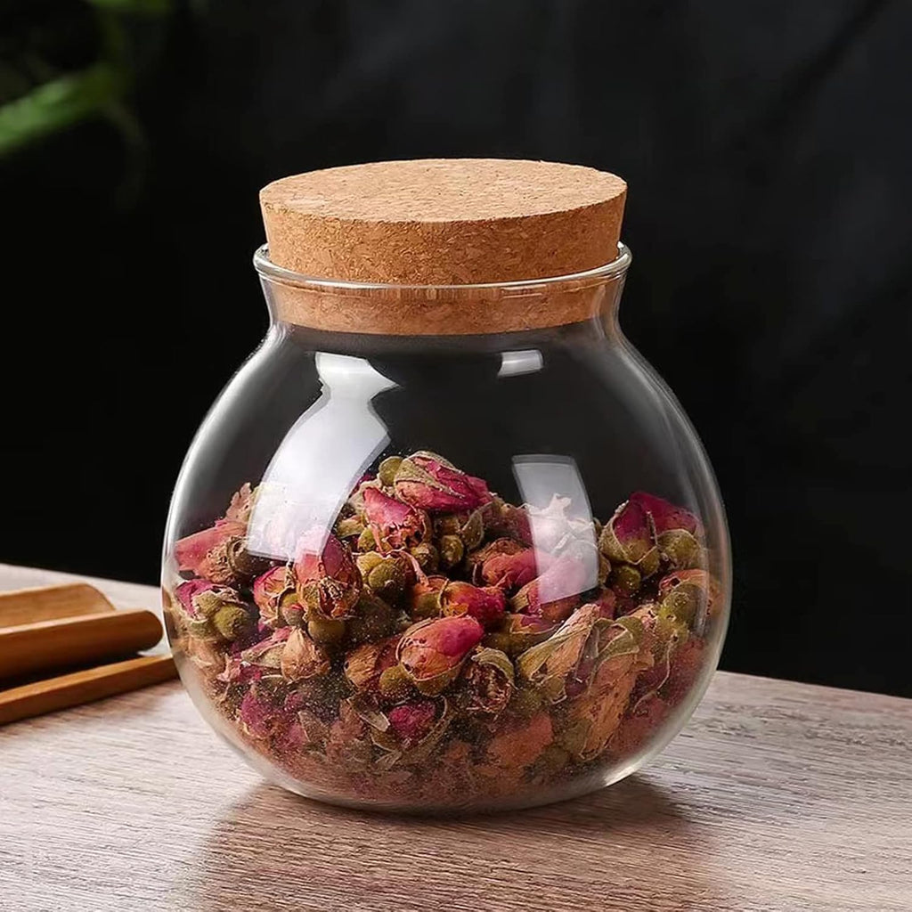 Set of 2 round glass jars with cork lid – 17oz wedding candy jar kitchen Storage jar, perfect for tea, biscuits, cereals, flour, beans, spices, coffee beans etc (2PCS)