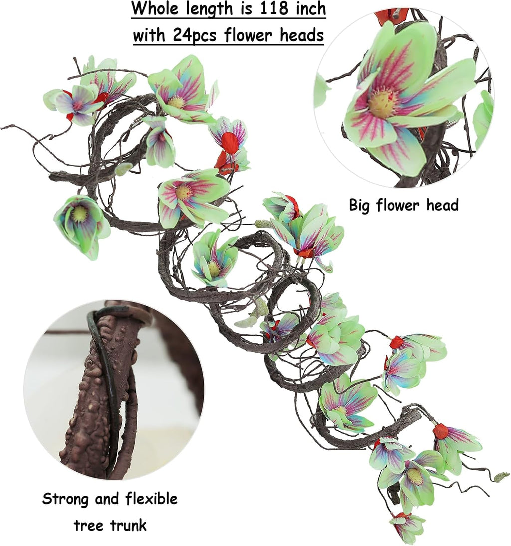 118 inch Artificial Magnolia Orchid Flowers Ivy Vines Garland Fake Tree Branches Trunk with Flores Wreath for Wedding Arch Wall Hanging Home Room Decoration (Blue)