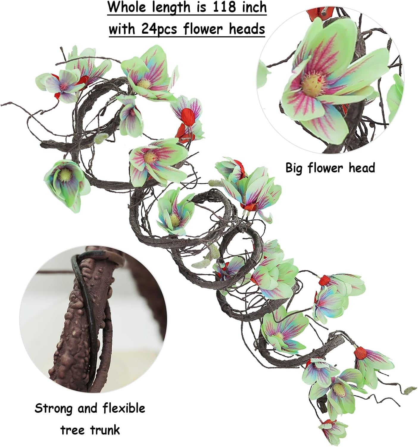 118 inch Artificial Magnolia Orchid Flowers Ivy Vines Garland Fake Tree Branches Trunk with Flores Wreath for Wedding Arch Wall Hanging Home Room Decoration (Blue)