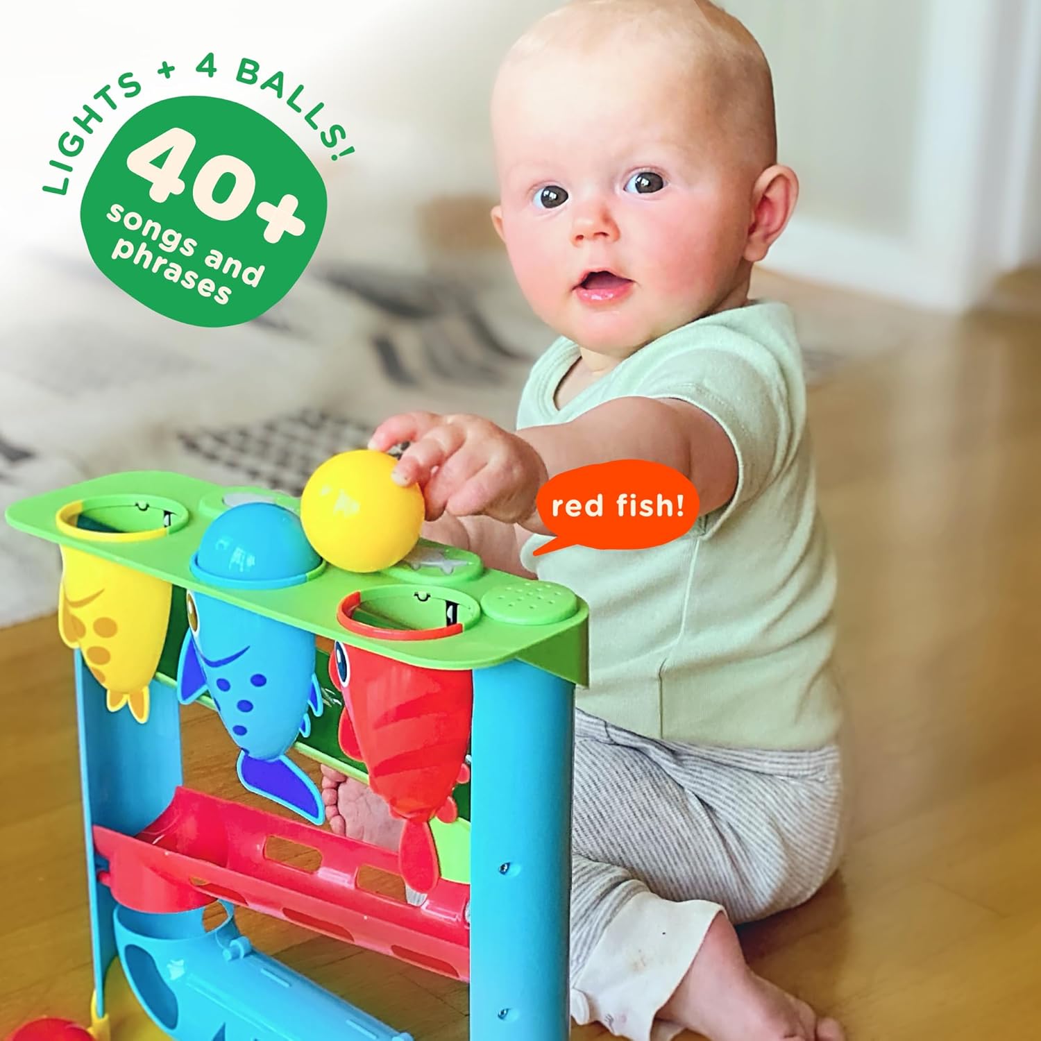 Move2Play, Feed The Fish | 30+ Fin-Tastic Songs & Phrases | Baby & Toddler Musical Toy | First Birthday Present for 1+ Year Old | Ages 6-24 Months | Boy & Girl Ball Drop Toy