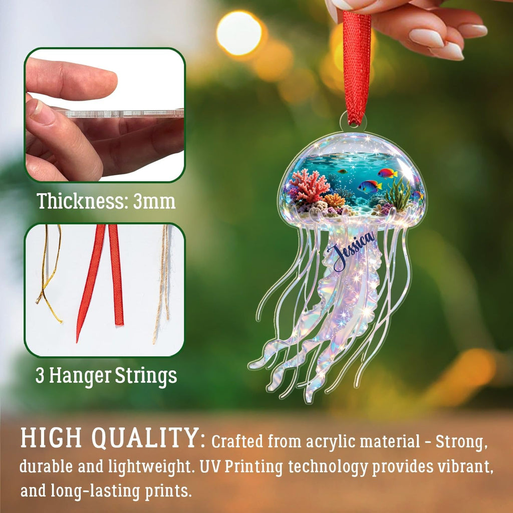 Jellyfish 2D Flat Acrylic Ornament, Personalized Sea Animal Christmas Ornament, Animal Under The Sea Keepsake, Gift for Grandkids Baby Bestie, Custom Name Jellyfish Christmas Ornaments 2025