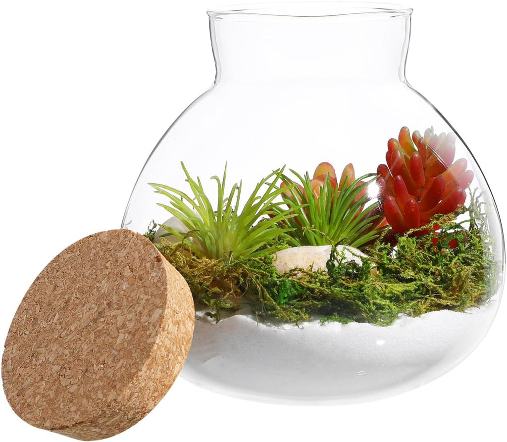 Round Glass Jar Terrarium Succulent Plant Terrarium Ball Bud Vases Jars Message Wishes Bottle Candy Jar with Cork Lid for Fern Succulent Air Plants