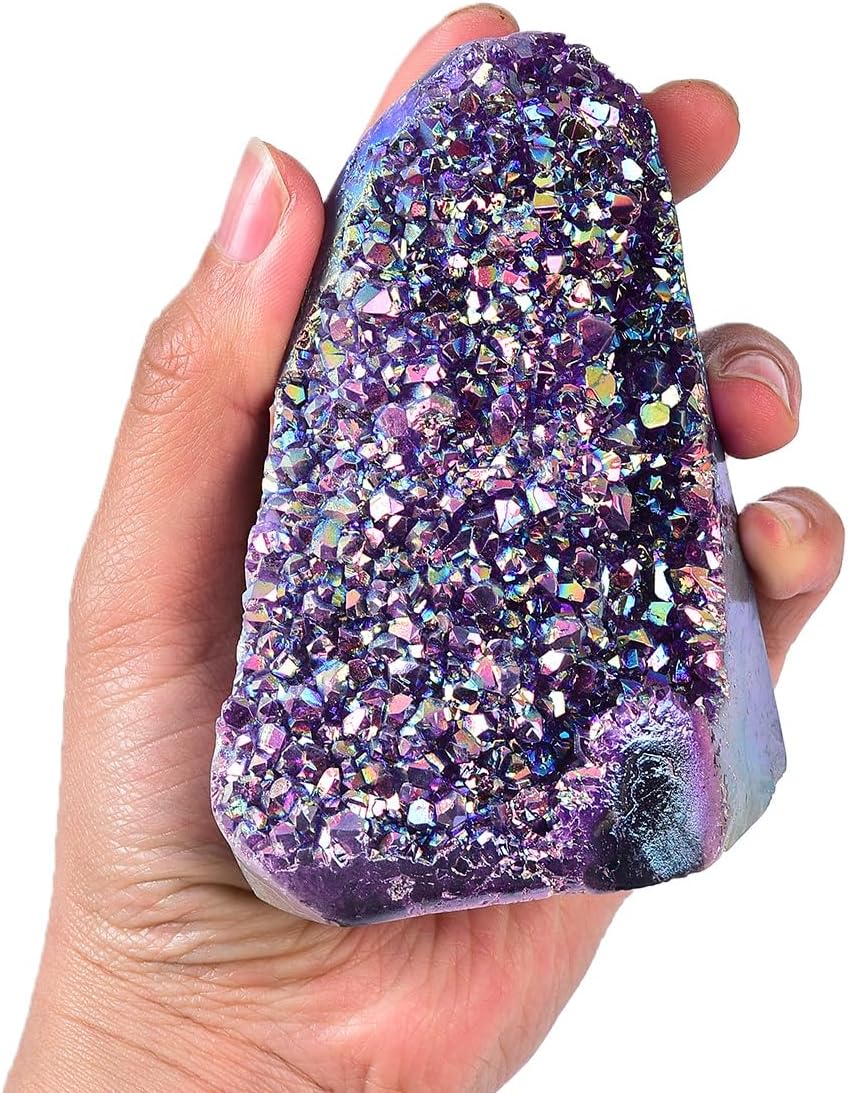 JIC Gem Rainbow Aura Titanium Coated Amethyst (0.5 lb to 1 lb) Crystal Cluster from Brazil Quartz Geode Gemstone Home Decor