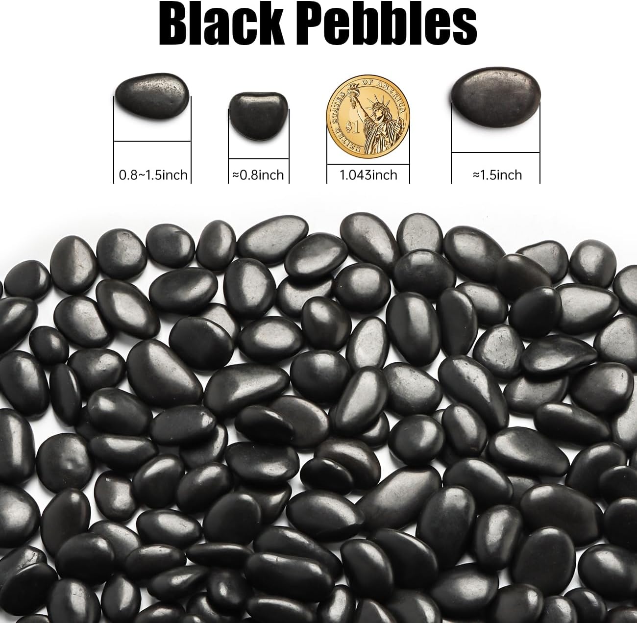 River Rocks 5 Lb, Pebbles for Indoor Plants 0.8"-1.5", Black Rocks for Outdoor Landscaping, Decorative Stones Vase Filler, Fish Tank, Fountain, Succulents, Flower Bed, Black