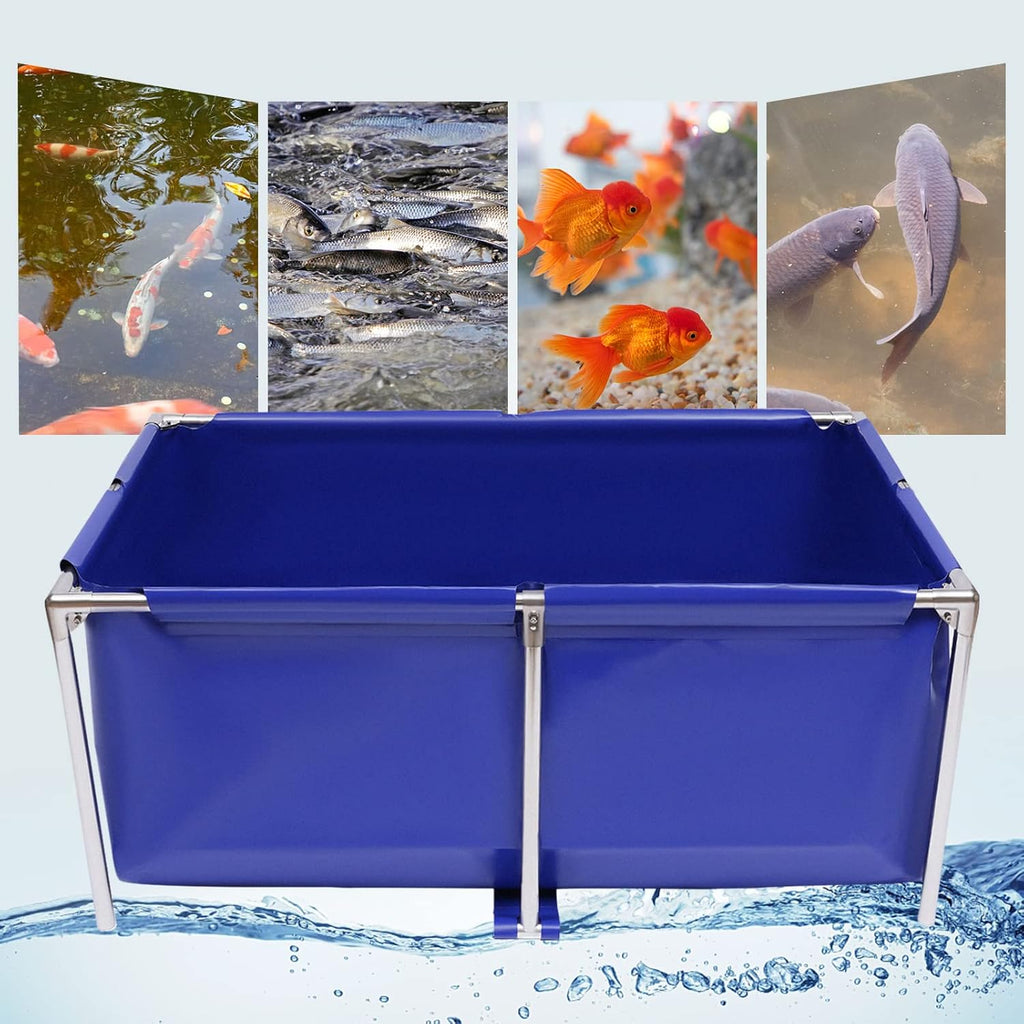 Canvas Fish Pond, Foldable Water Storage Pond Modern Blue Aquarium Fish Water Tank with T-Shaped Steel Frame, Rectangle Canvas Show Tank for The Cultivation of Lobster