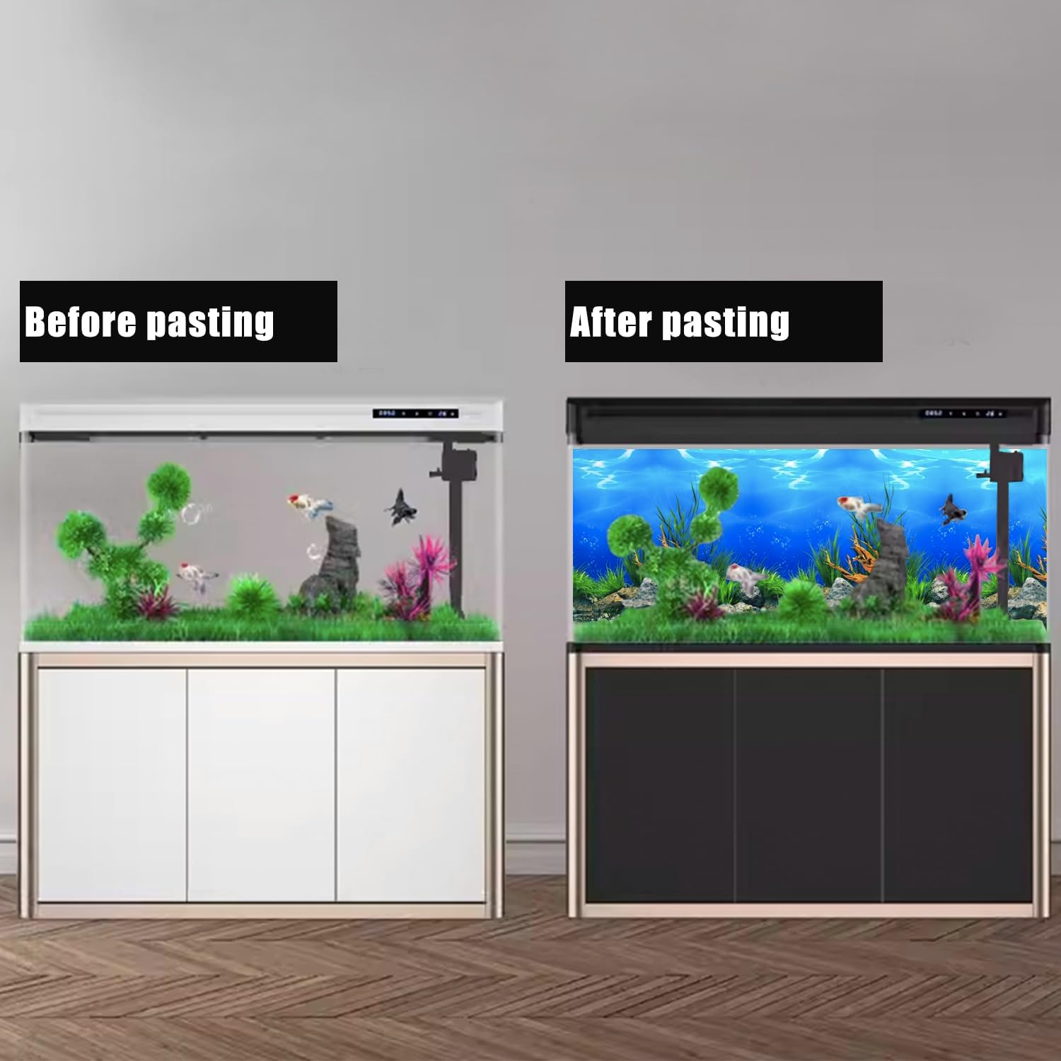 Lainrrew Aquarium Background Poster HD, Dual-Sided Water Plants & Fish Tank Landscape, 16"x40", Vivid Marine Life, Waterproof Scenery, Easy to Install, Durable Tank Decor (Type 1)