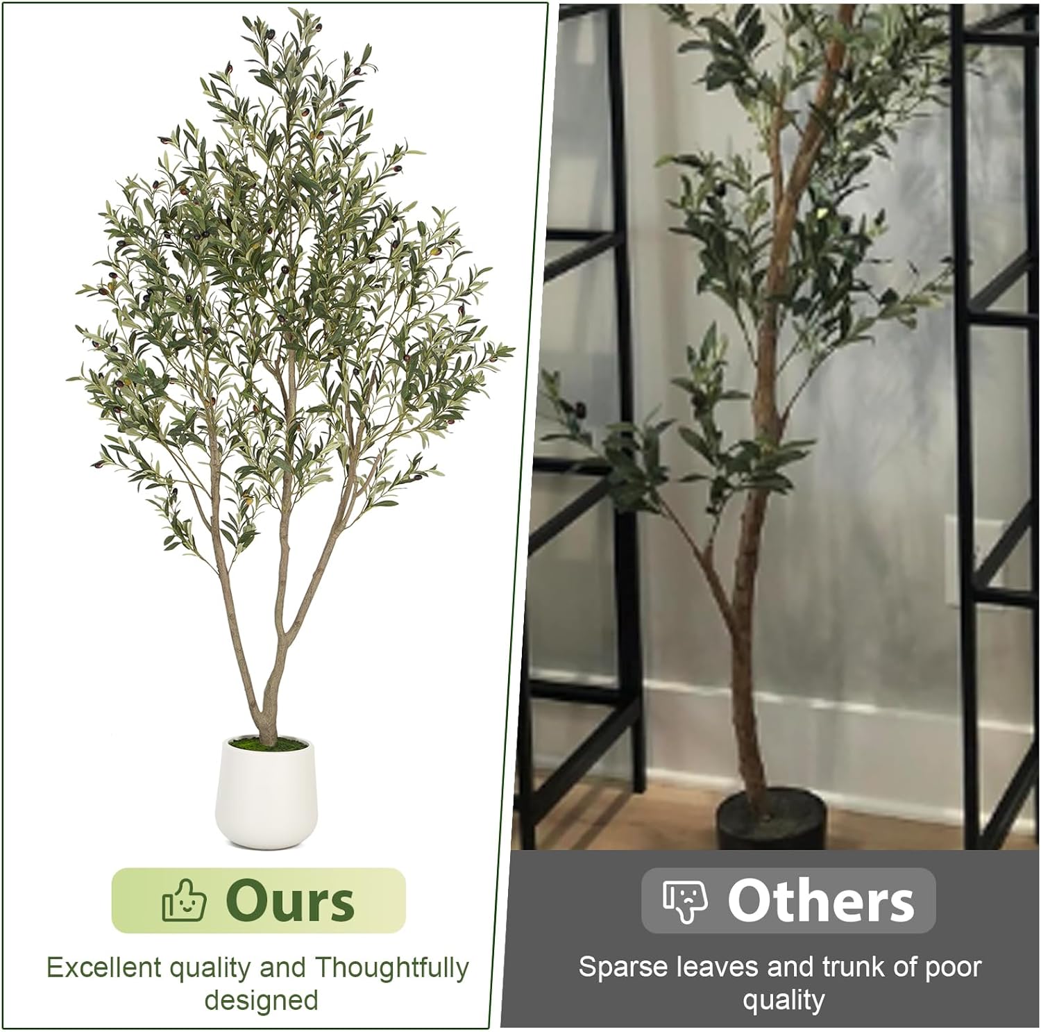 Olive Trees Artificial Indoor, 6FT Tall Faux Olive Tree with White Tall Planter, Artificial Plants with Natural Wood Trunk and Lifelike Fruits for Home Office Decor