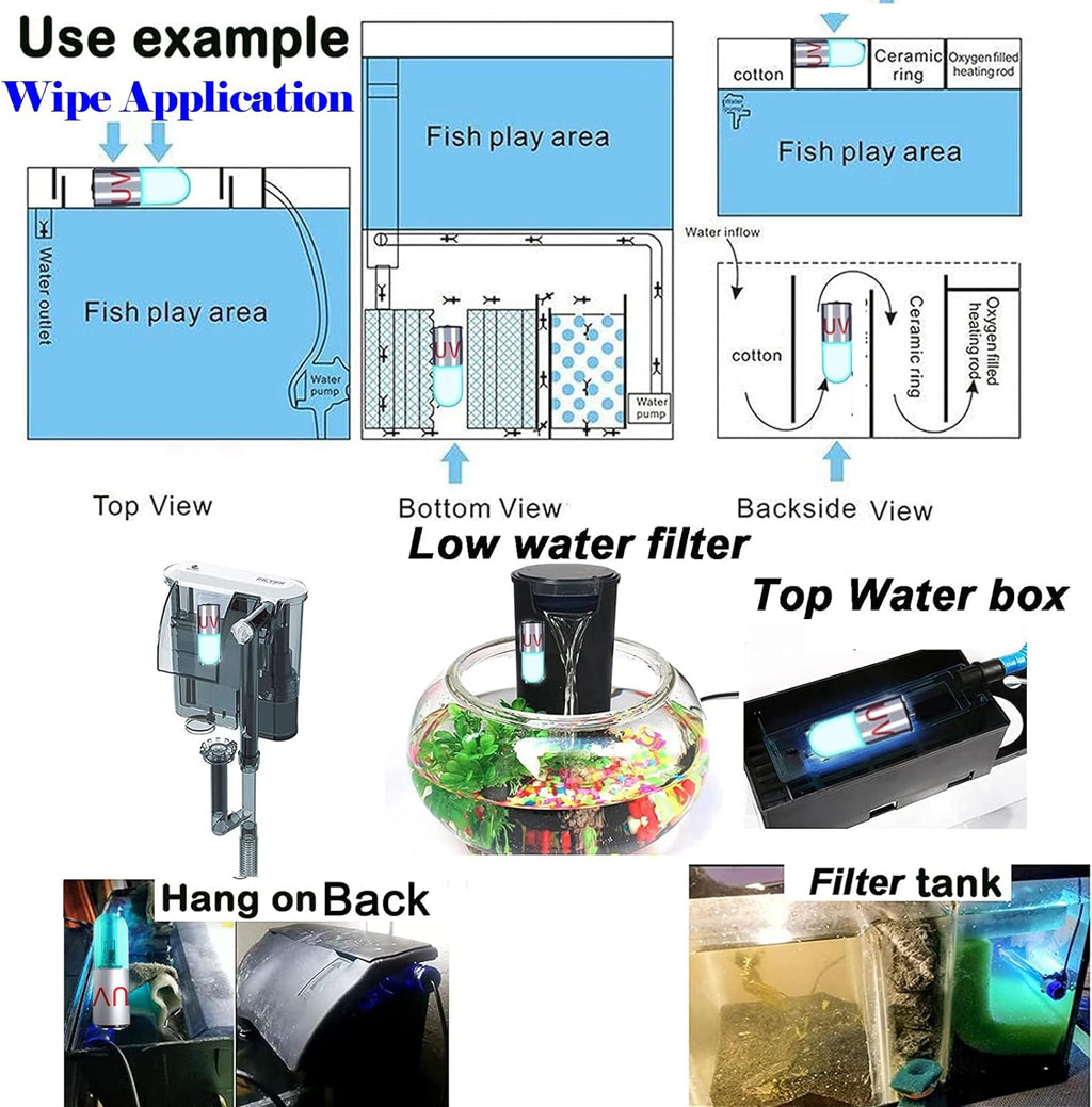 3W Aquarium Clean Light Fish Tank Algae Clean Light Green Water Clean Fish Tank Water Clean Lamp for Sump Pond Filter Tank