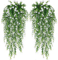 WEISPARK Artificial Hanging Flowers, 4pcs Fake Eucalyptus Vine Faux Flower Greenery Garland Plastic Plants for Indoor Outdoor Wall Garden Wedding Home Party Decor (White)