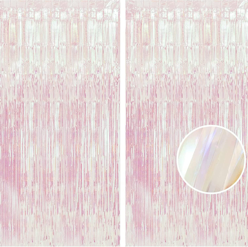 BRAVESHINE Party Decorations Iridescent Foil Fringe Backdrops - 2 Pack 3.2 x 6.5 ft Holographic Tinsel Photo Booths Pros Streamer Curtains for Easter Girl Birthdays Engagement Unicorn Parties - Clear
