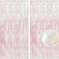 BRAVESHINE Party Decorations Iridescent Foil Fringe Backdrops - 2 Pack 3.2 x 6.5 ft Holographic Tinsel Photo Booths Pros Streamer Curtains for Easter Girl Birthdays Engagement Unicorn Parties - Clear