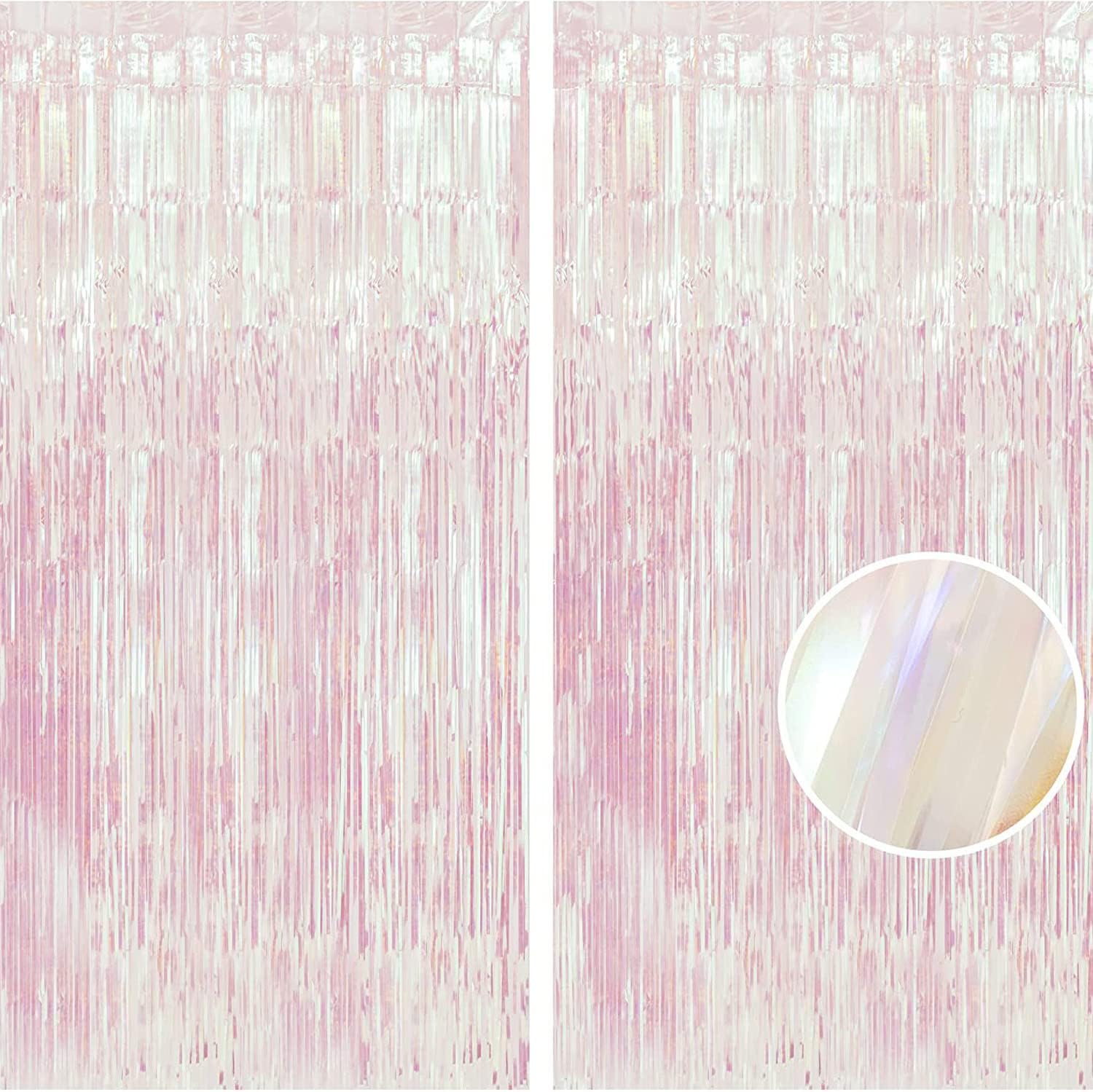 BRAVESHINE Party Decorations Iridescent Foil Fringe Backdrops - 2 Pack 3.2 x 6.5 ft Holographic Tinsel Photo Booths Pros Streamer Curtains for Easter Girl Birthdays Engagement Unicorn Parties - Clear